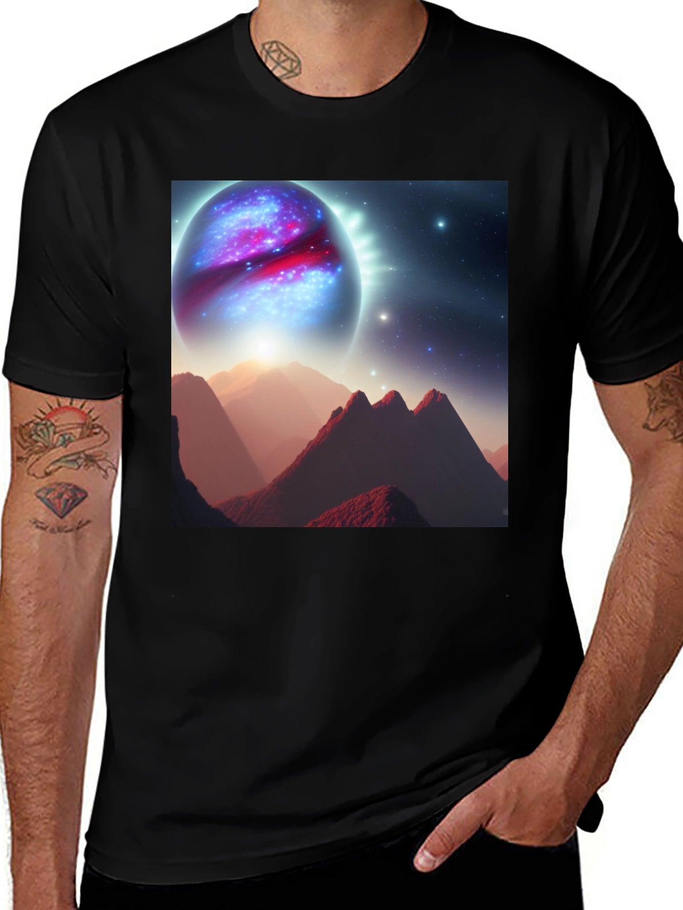 Cosmic Planet Graphic T-Shirt - Black Cotton Blend