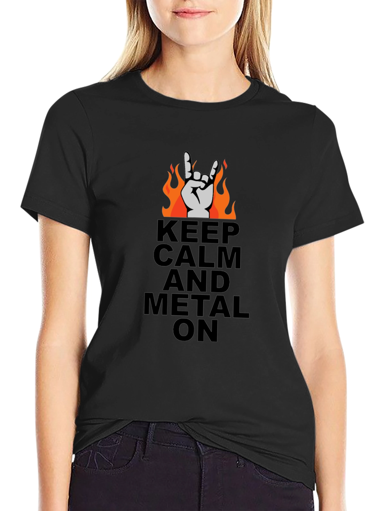 Keep Calm and Metal On Black T-Shirt