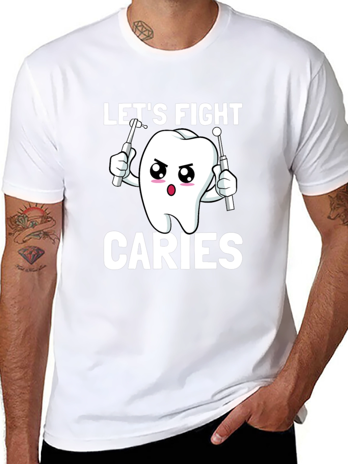 Lets Fight Caries T-Shirt - Dental Health Awareness Tee