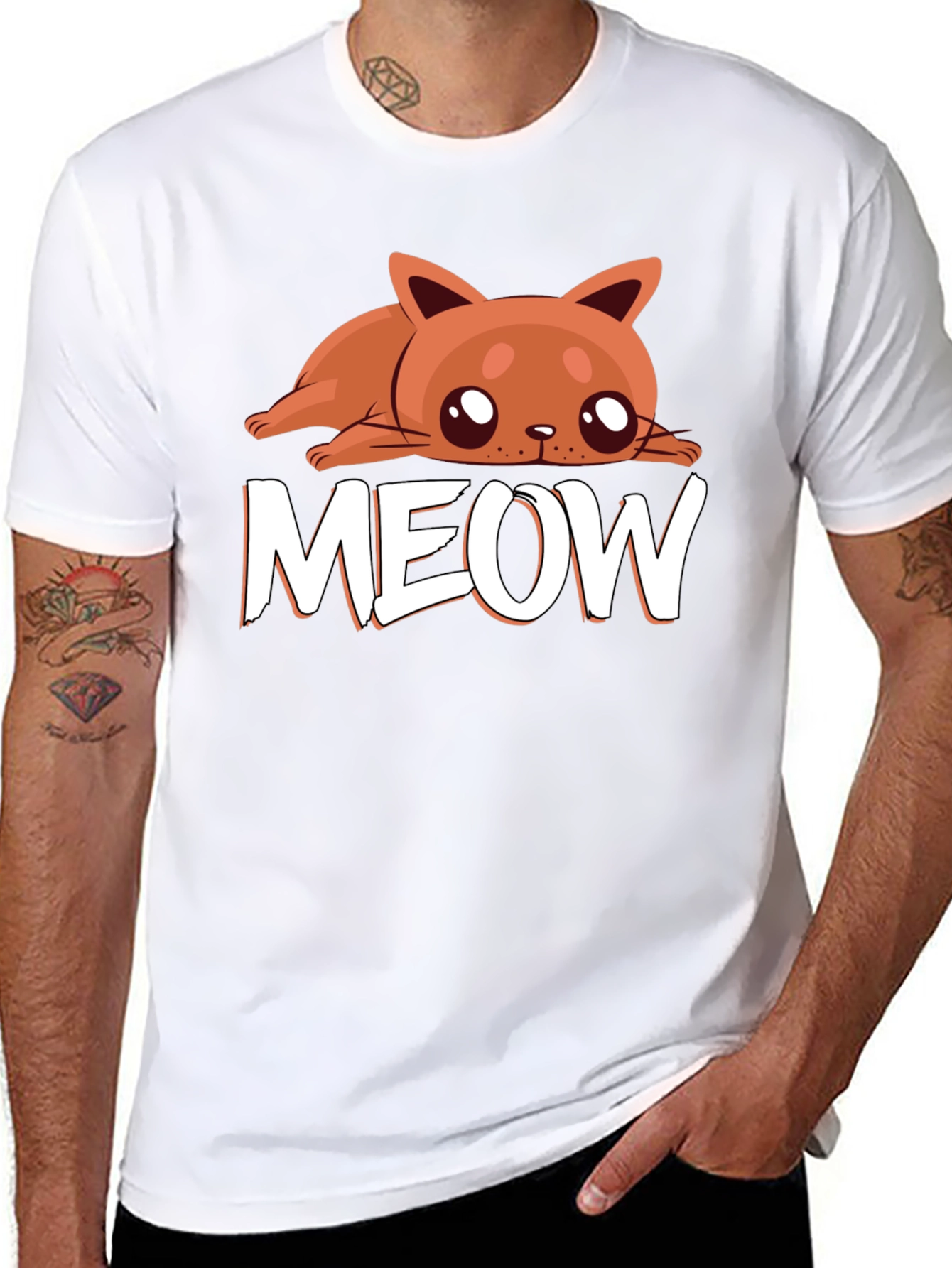 Cute Cat MEOW Black T-Shirt - Soft Cotton Tee
