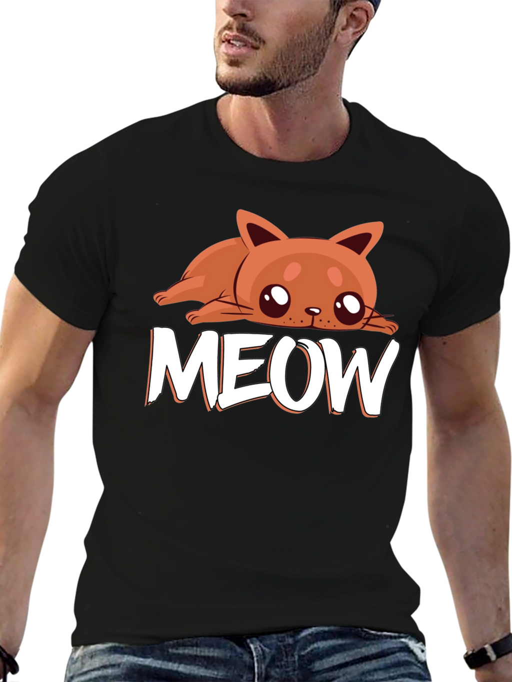 Cute Cat MEOW Black T-Shirt - Soft Cotton Tee