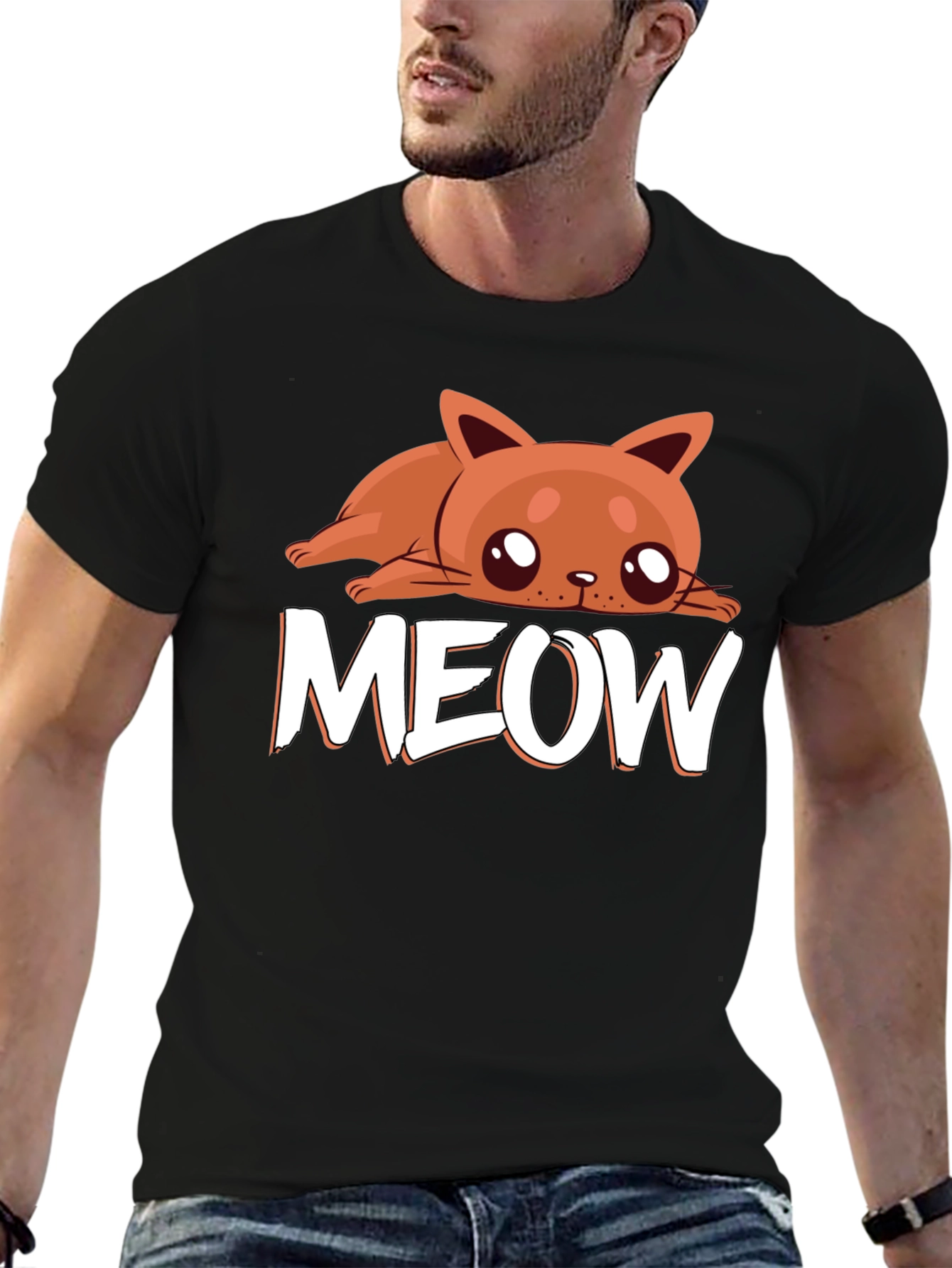 Cute Cat MEOW Black T-Shirt - Soft Cotton Tee
