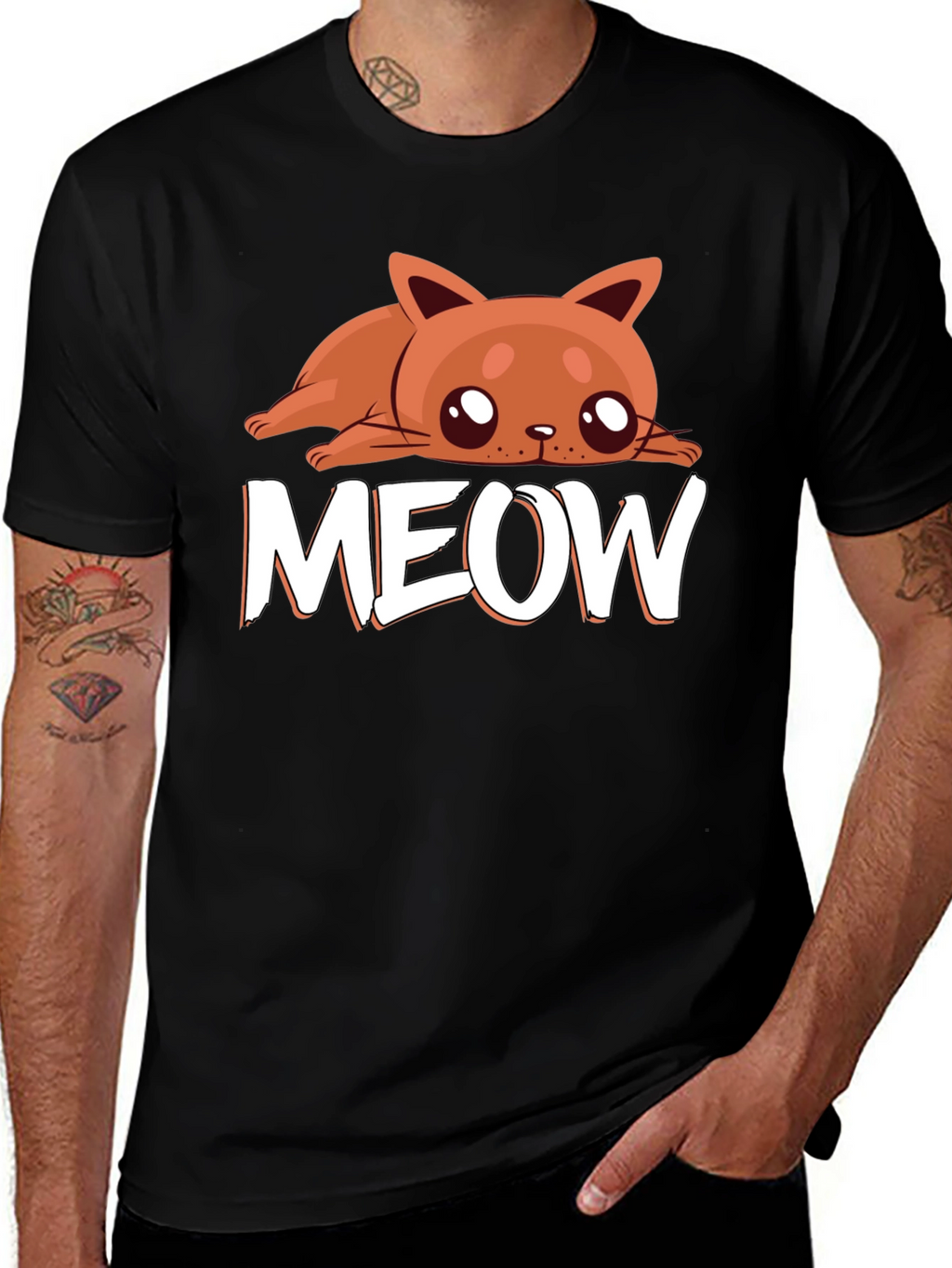Cute Cat MEOW Black T-Shirt - Soft Cotton Tee