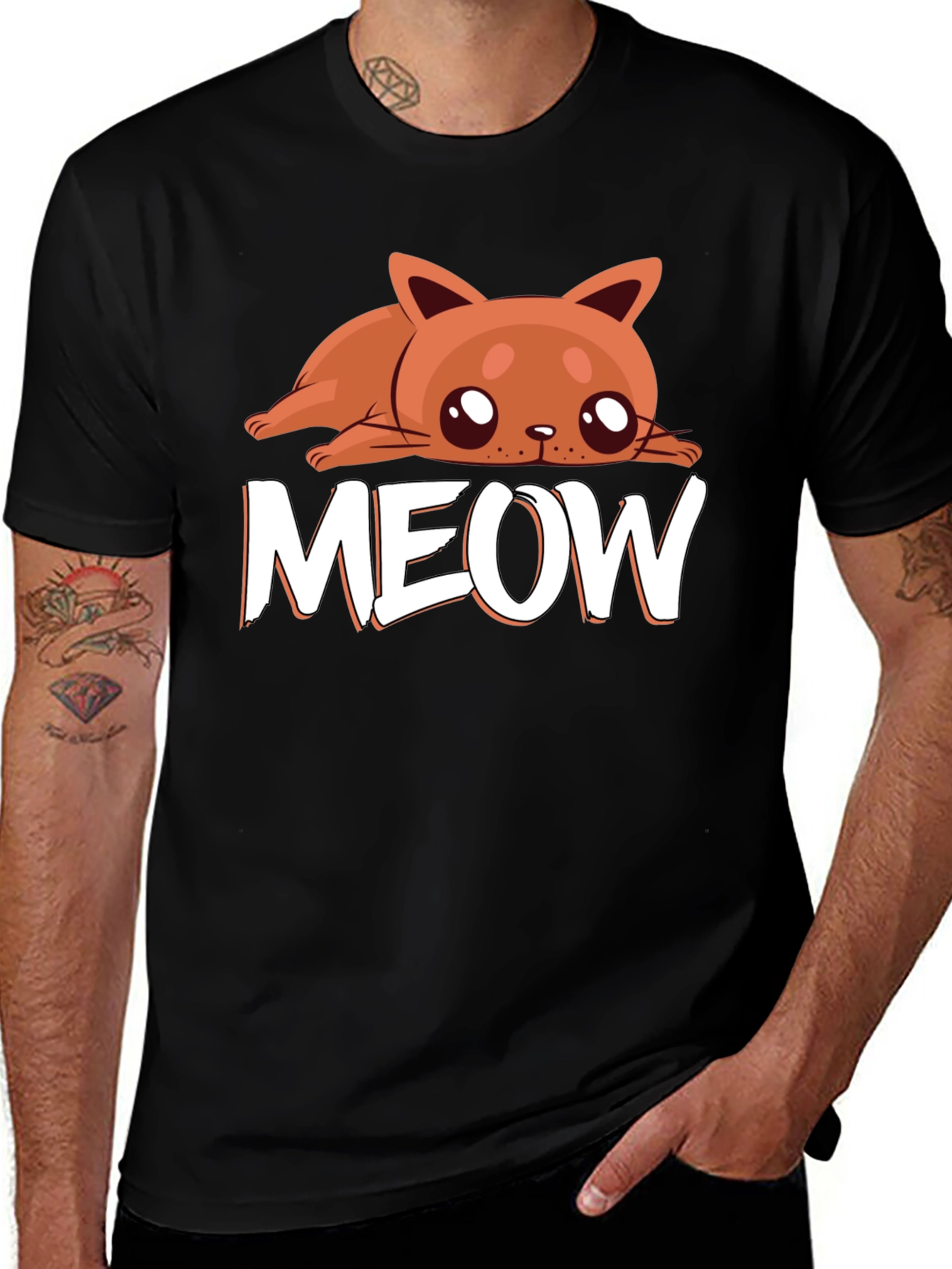 Cute Cat MEOW Black T-Shirt - Soft Cotton Tee