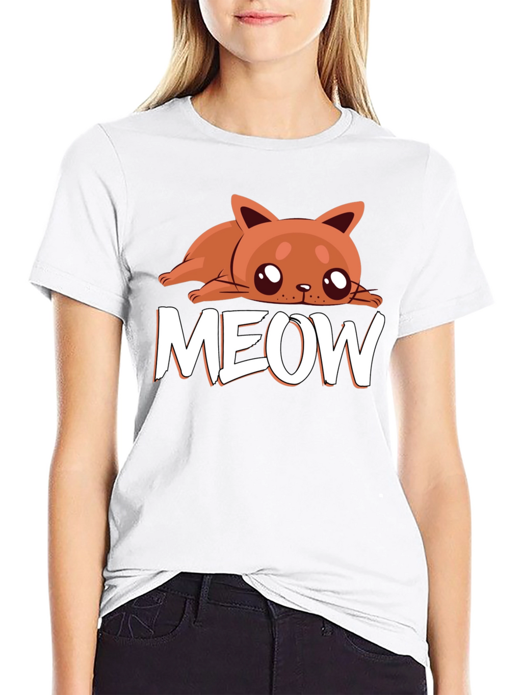 Cute Cat MEOW Black T-Shirt - Soft Cotton Tee