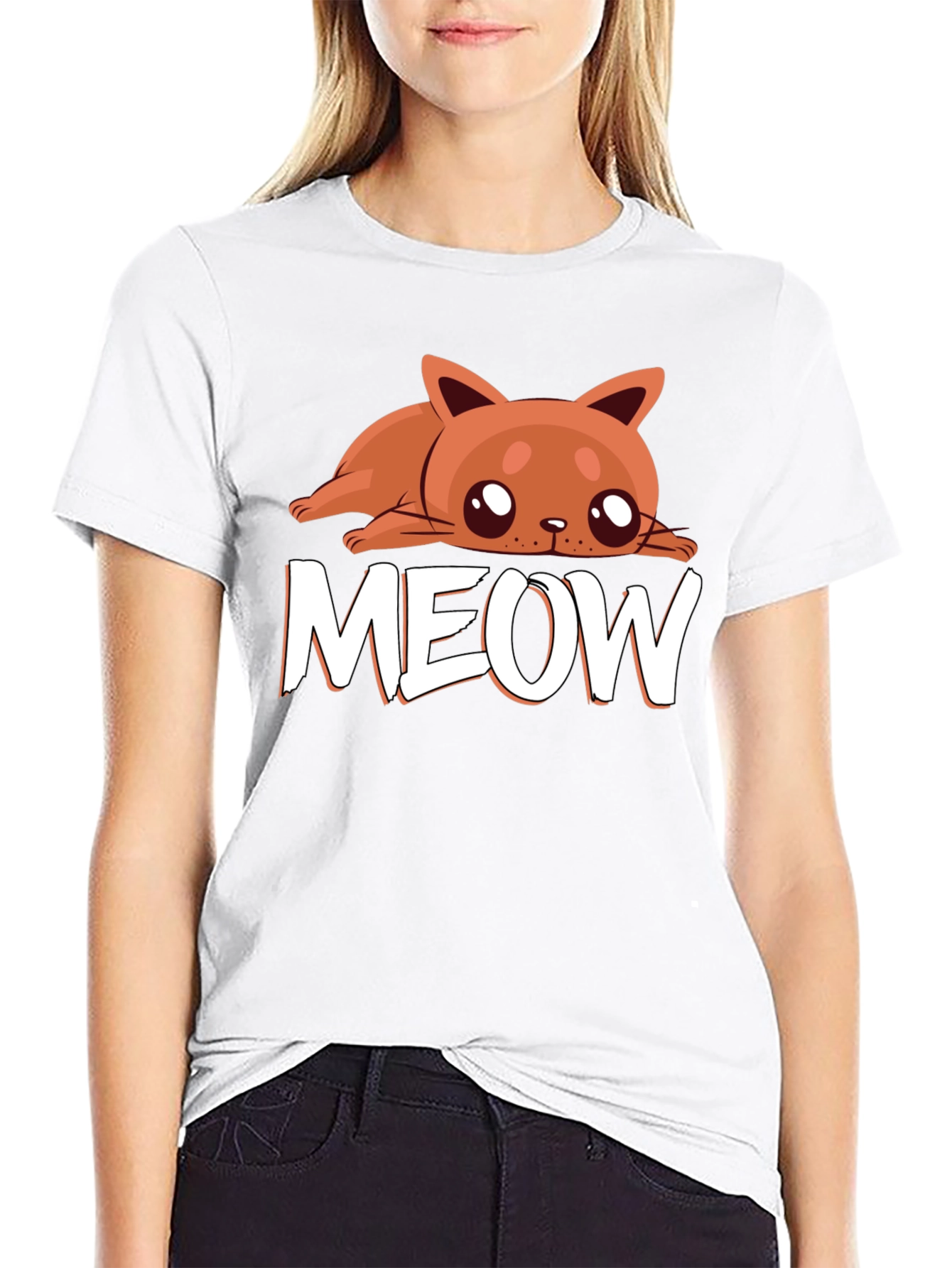Cute Cat MEOW Black T-Shirt - Soft Cotton Tee