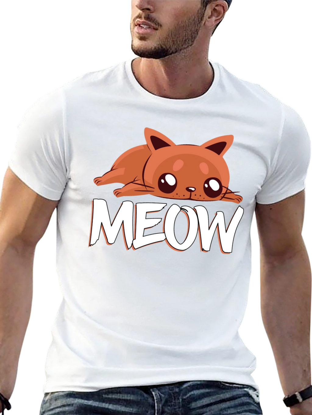 Cute Cat MEOW Black T-Shirt - Soft Cotton Tee