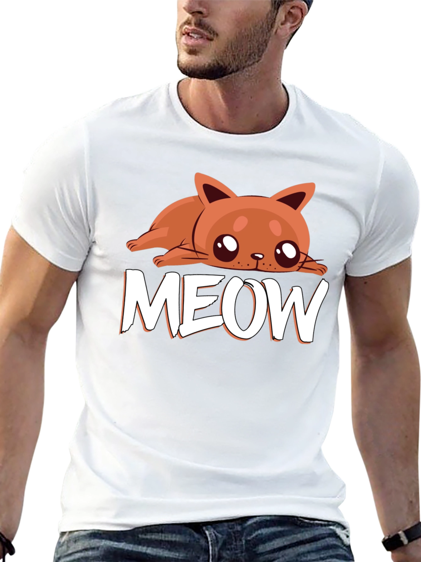 Cute Cat MEOW Black T-Shirt - Soft Cotton Tee
