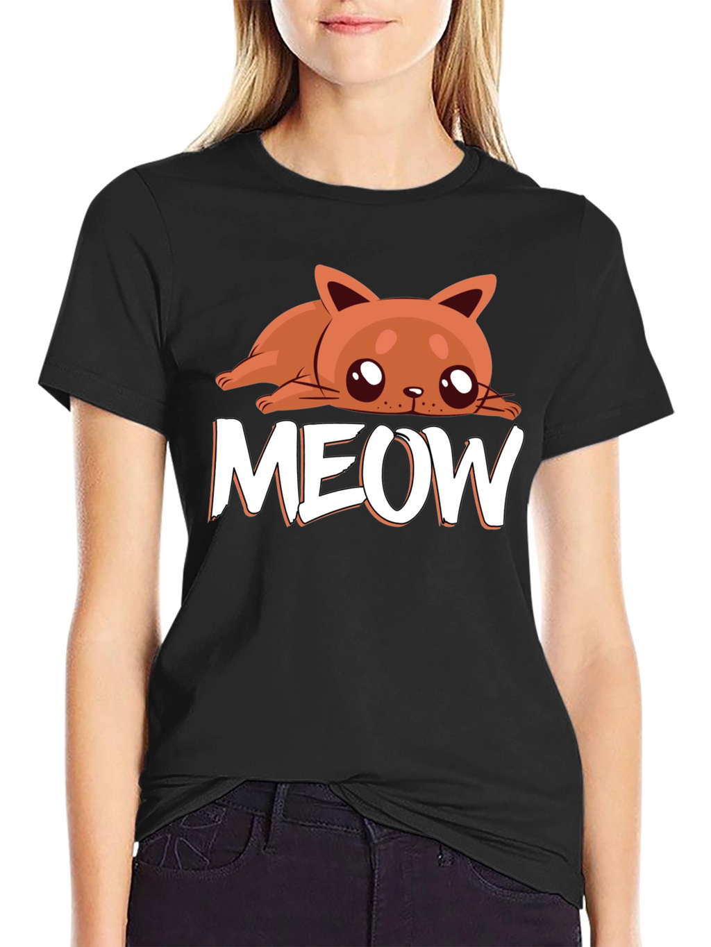 Cute Cat MEOW Black T-Shirt - Soft Cotton Tee