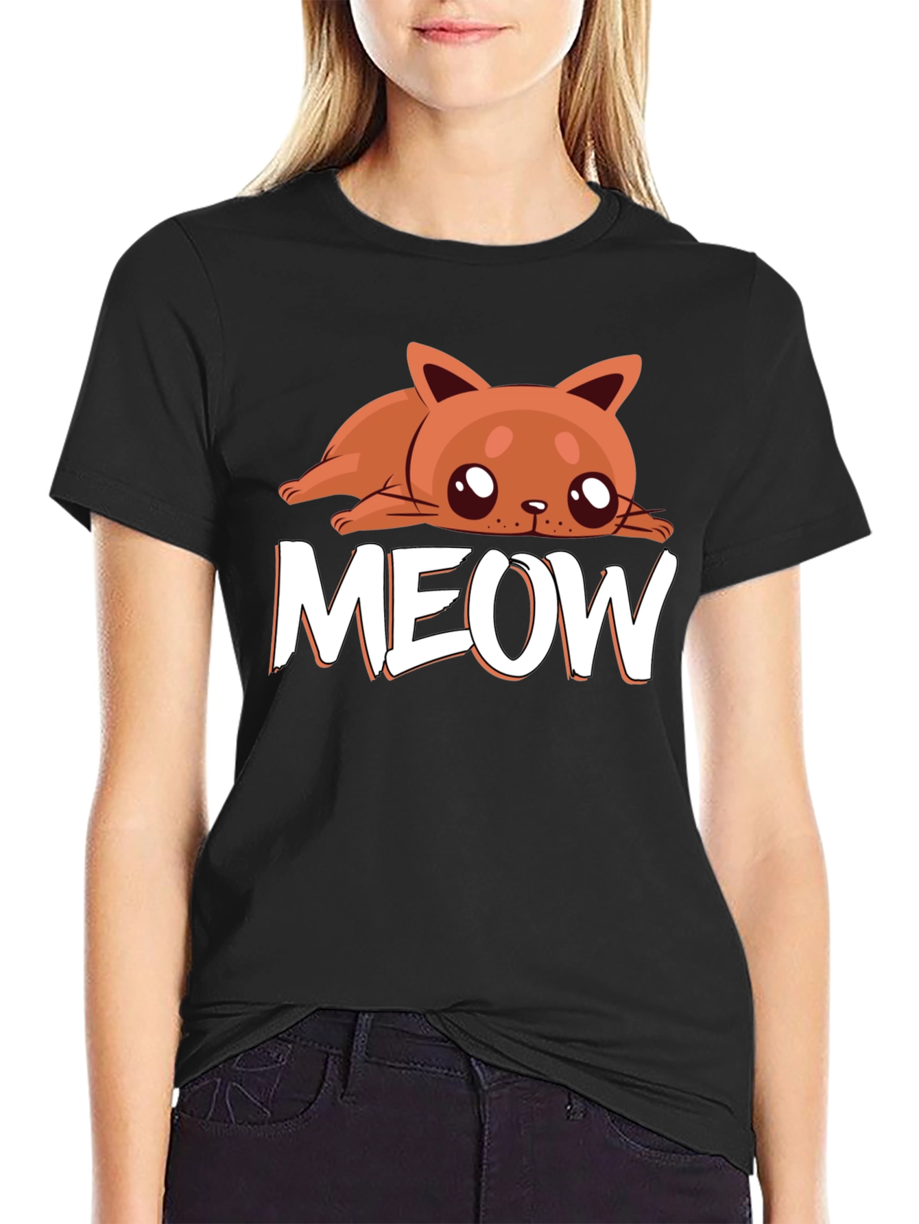 Cute Cat MEOW Black T-Shirt - Soft Cotton Tee