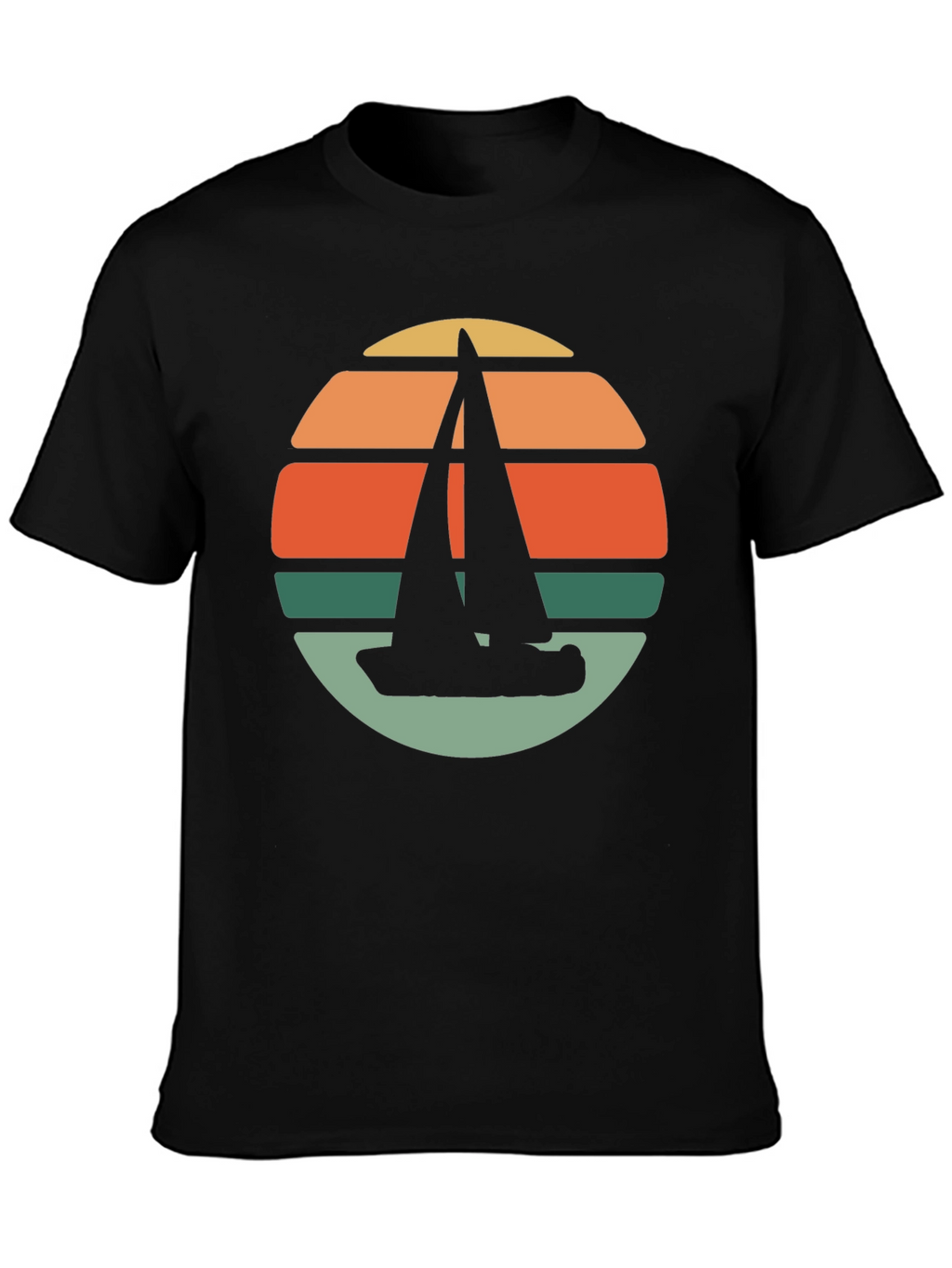 Retro Sunset Sailboat T-Shirt - Black