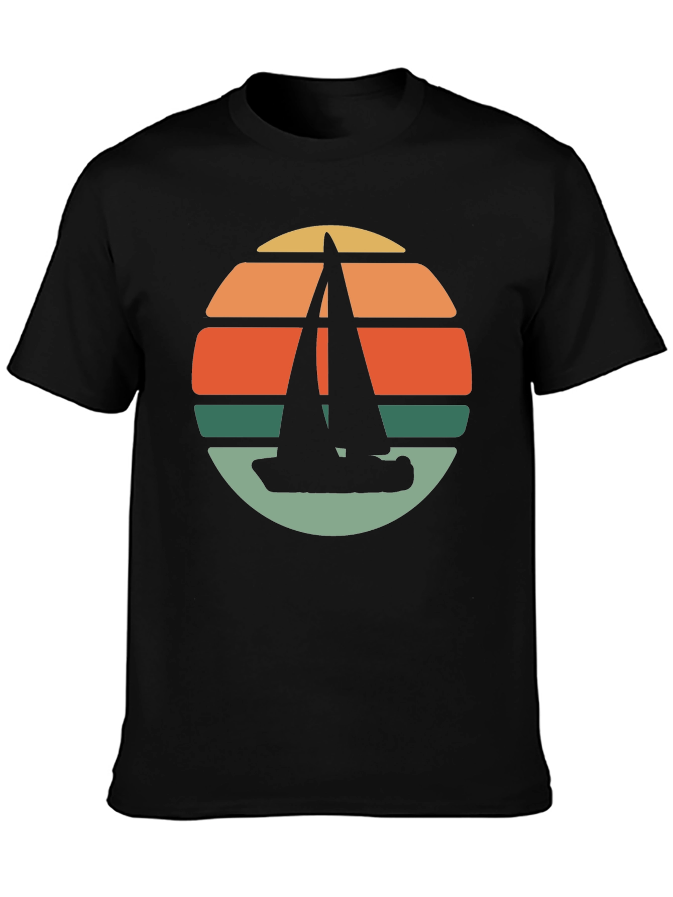 Retro Sunset Sailboat T-Shirt - Black