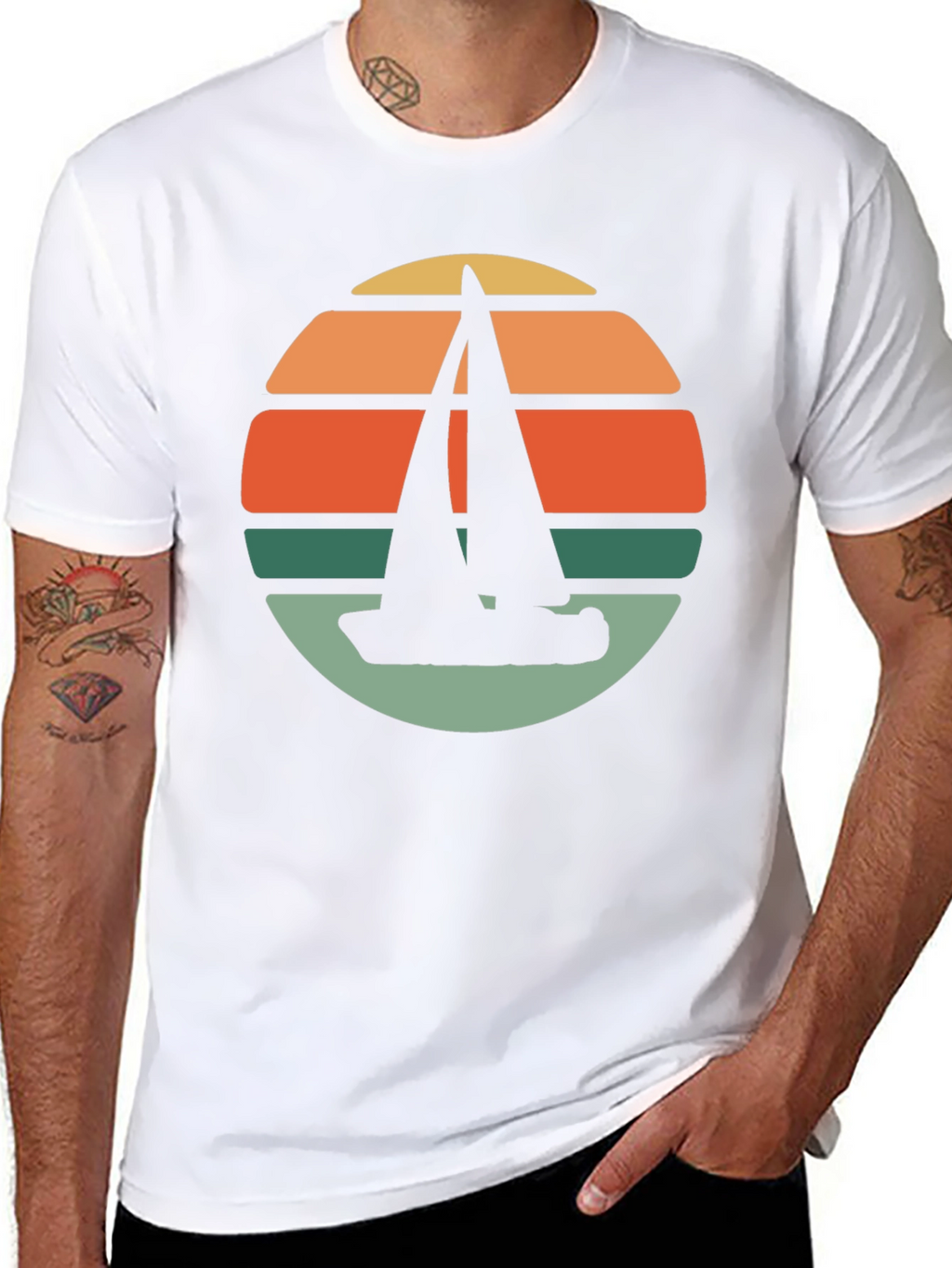 Retro Sunset Sailboat T-Shirt - Black