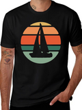 Retro Sunset Sailboat T-Shirt - Black