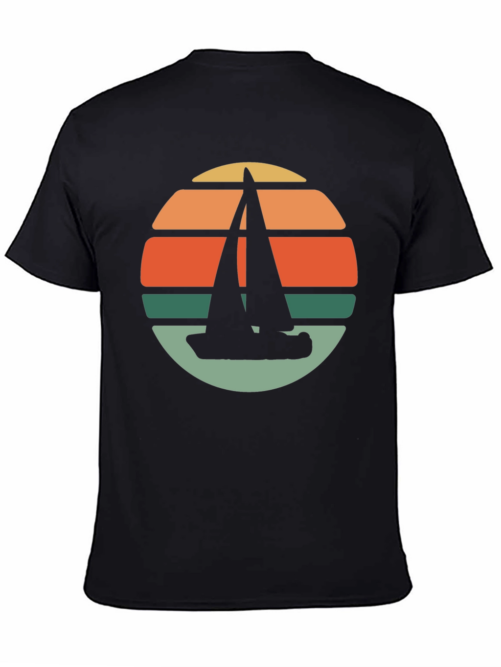 Retro Sunset Sailboat T-Shirt - Black