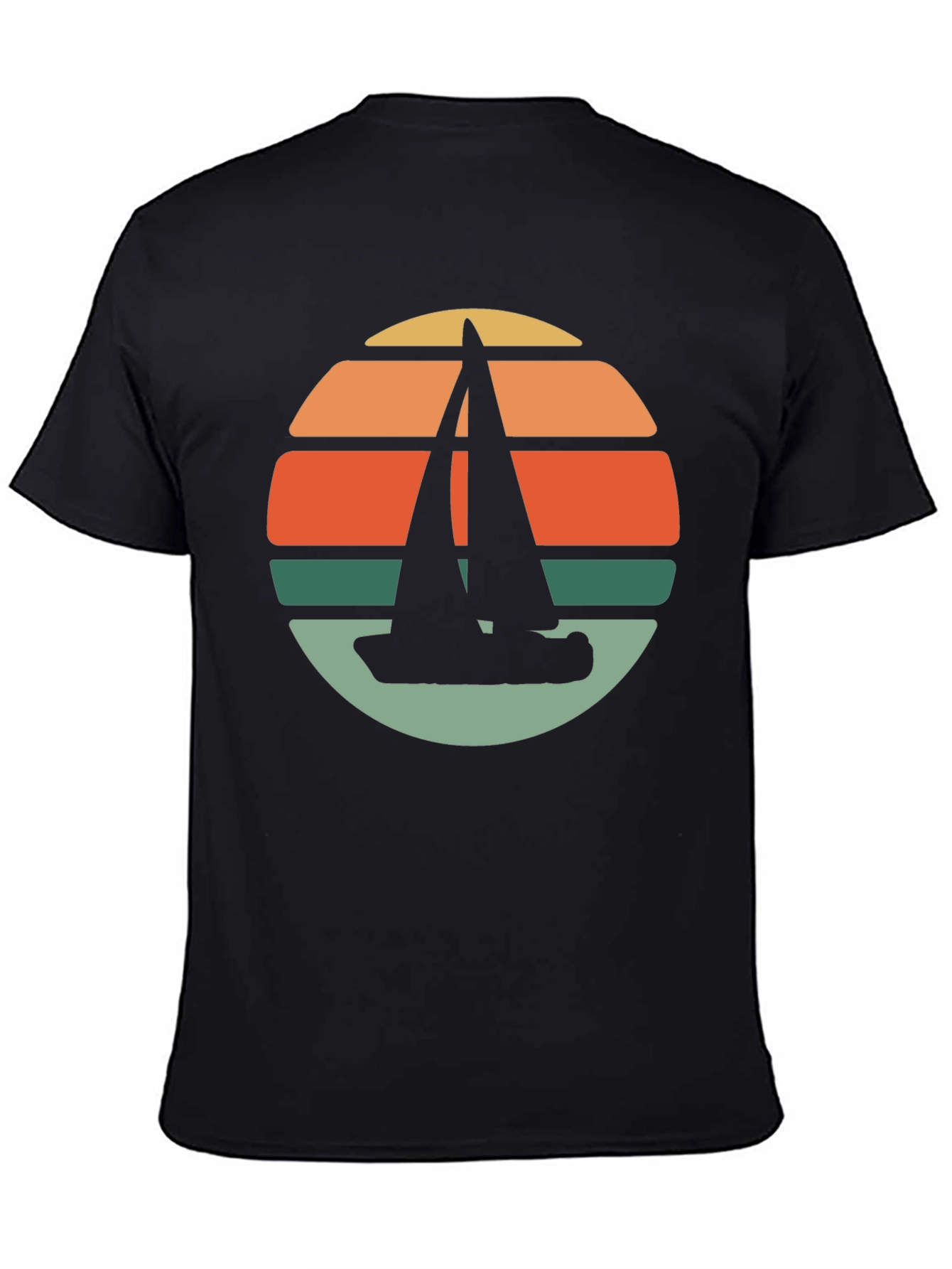 Retro Sunset Sailboat T-Shirt - Black