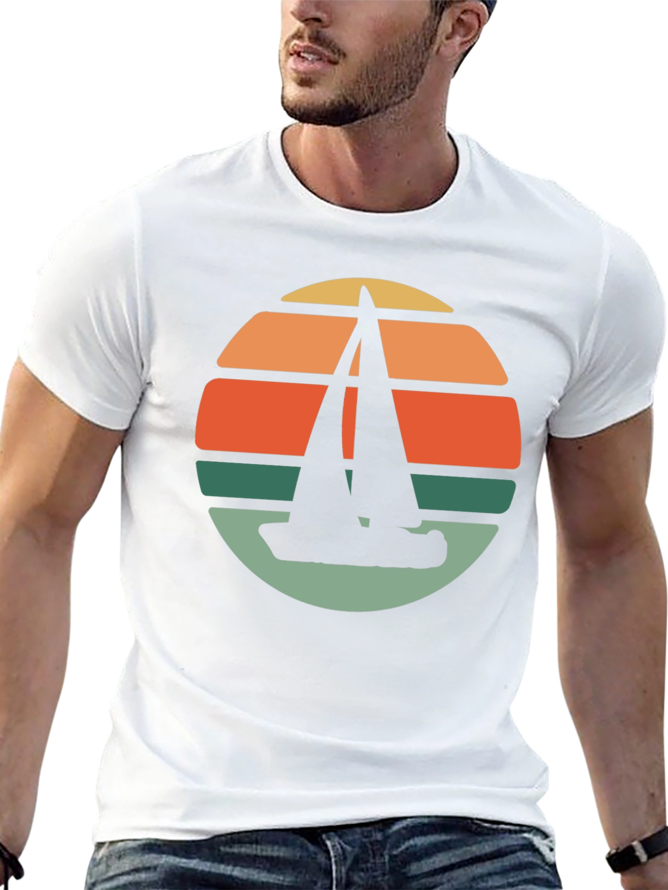 Retro Sunset Sailboat T-Shirt - Black