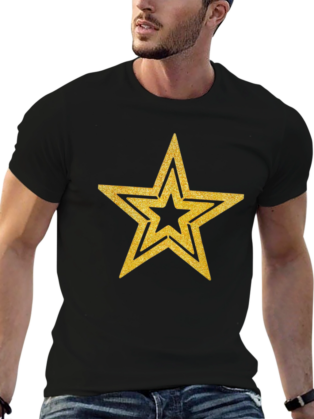 Gold Star Graphic Black T-Shirt