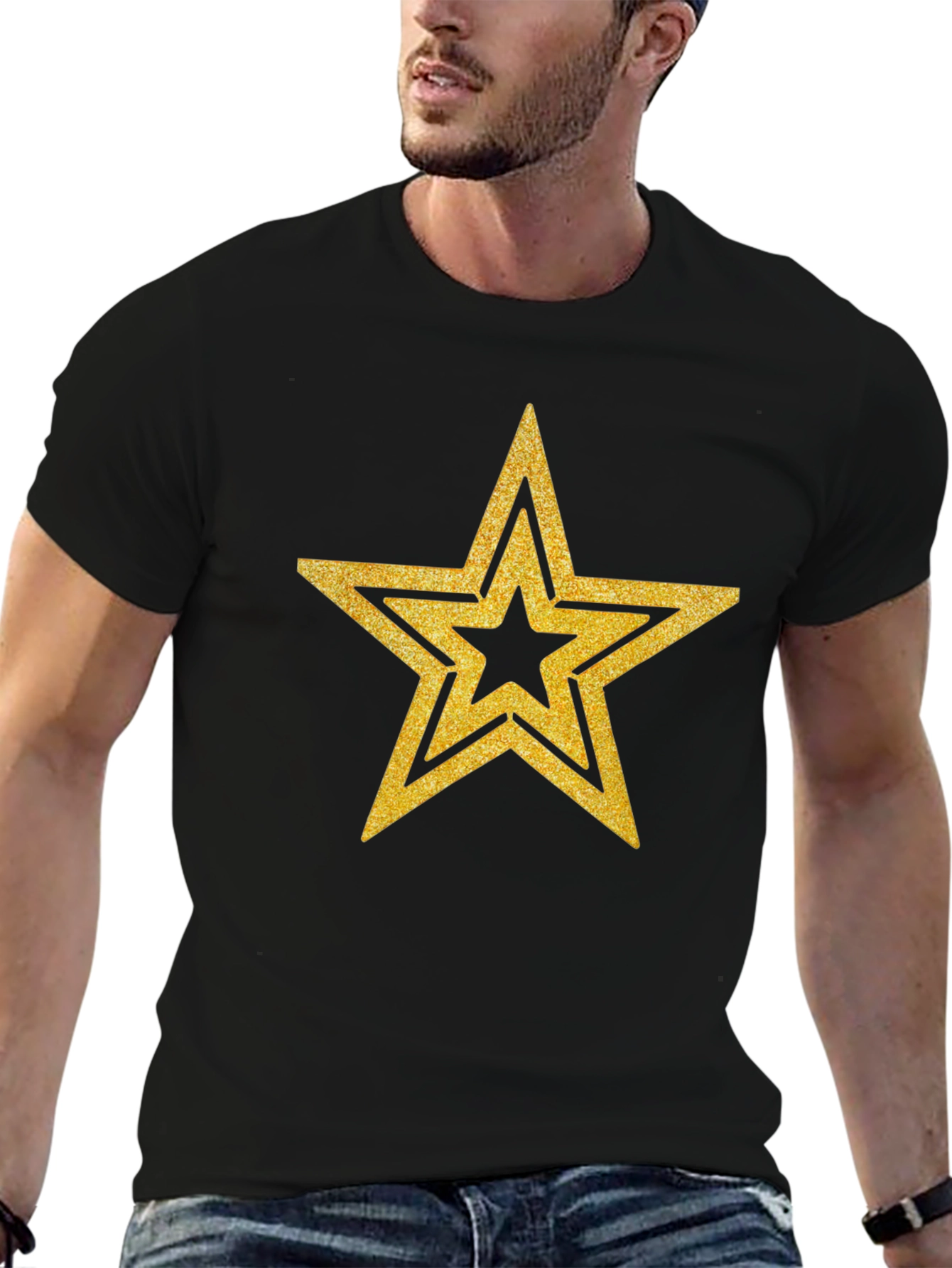 Gold Star Graphic Black T-Shirt