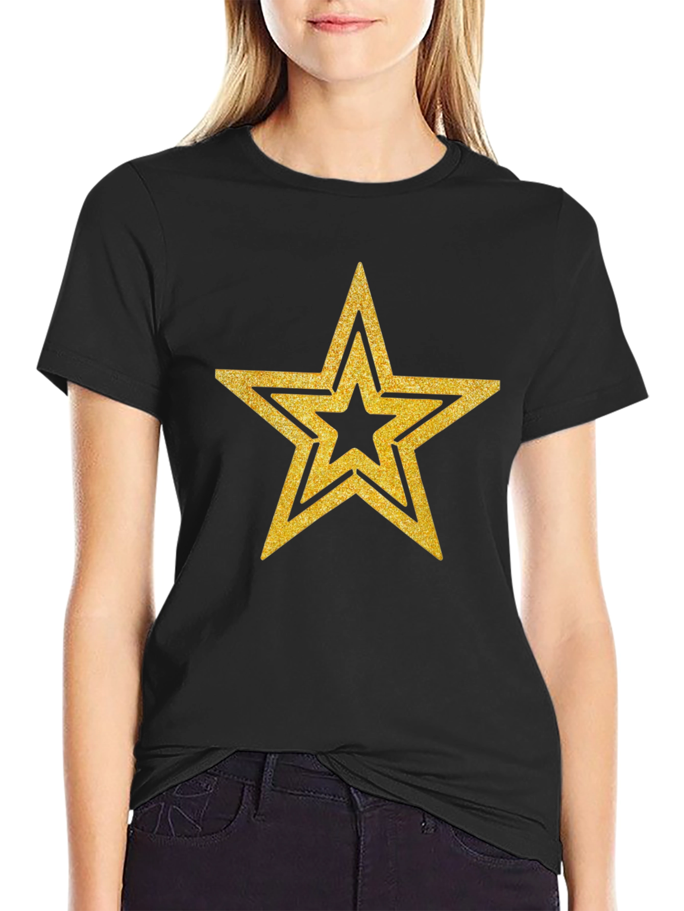Gold Star Graphic Black T-Shirt