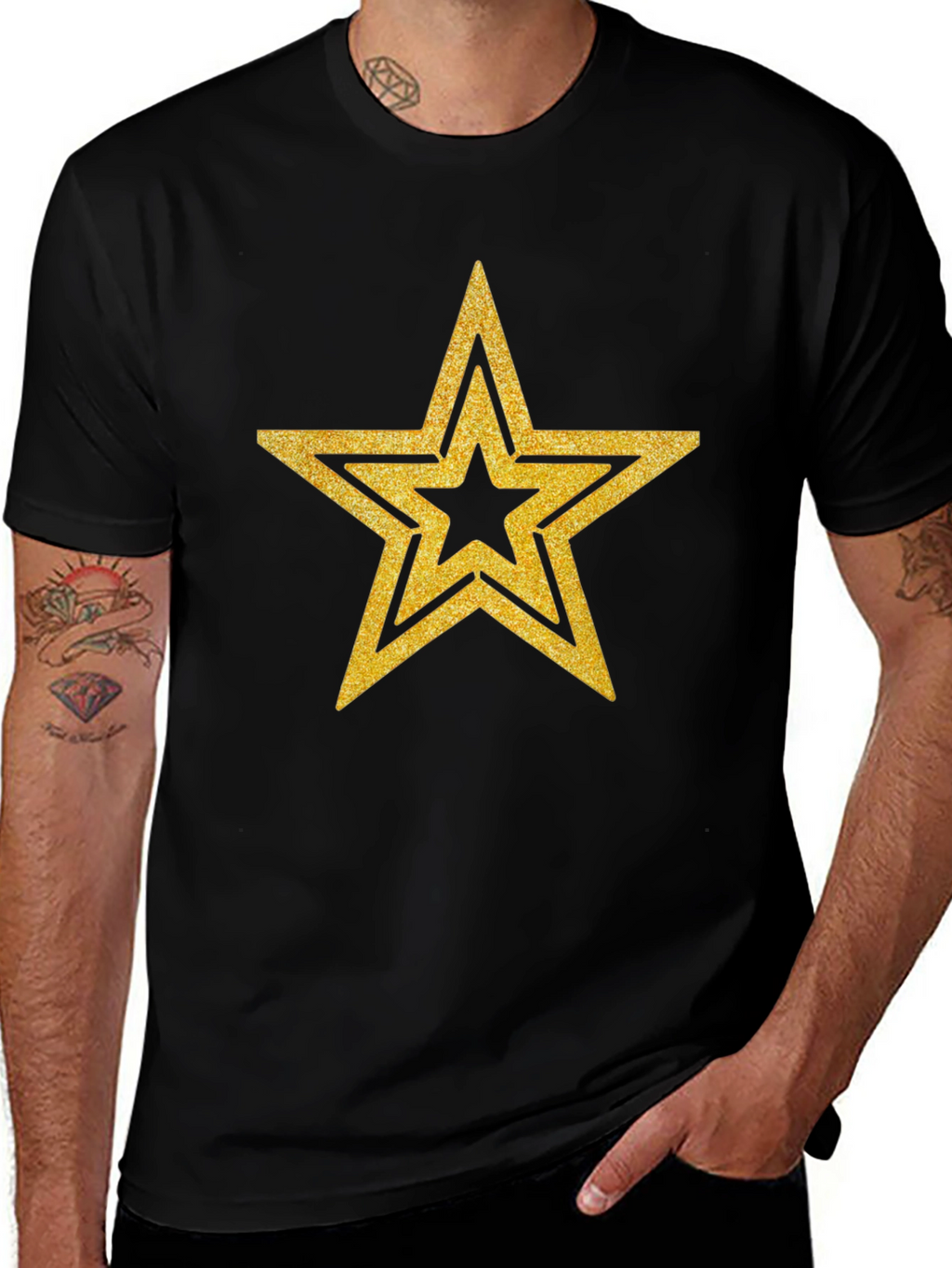Gold Star Graphic Black T-Shirt