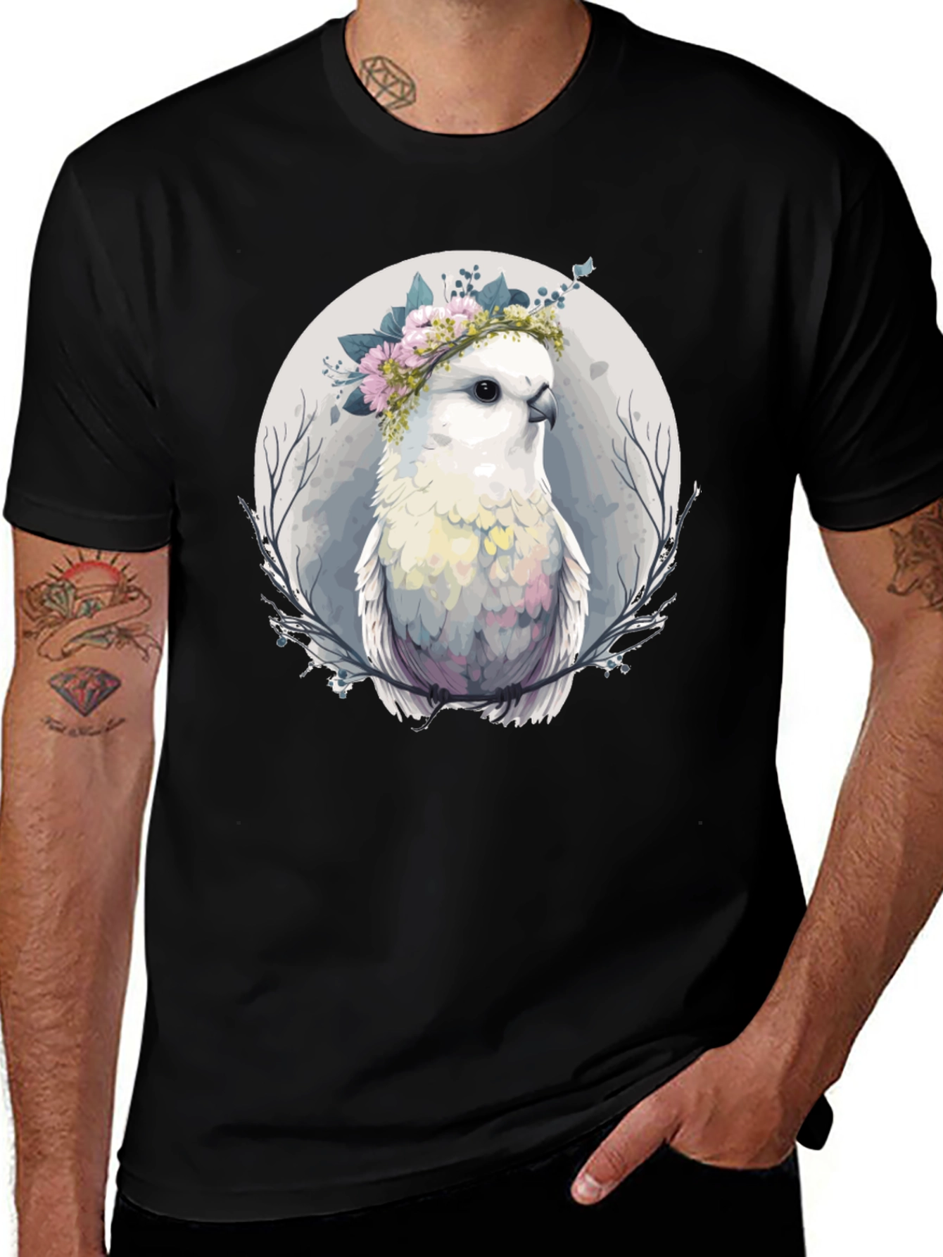Cockatoo Flower Crown Graphic Tee - Unique Bird Lover Gift
