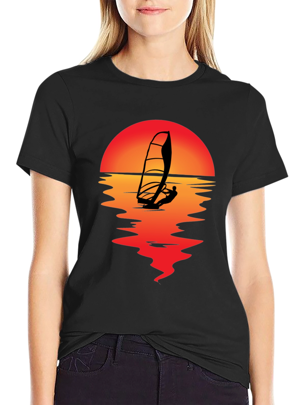 Sunset Windsurfer T-Shirt - Black