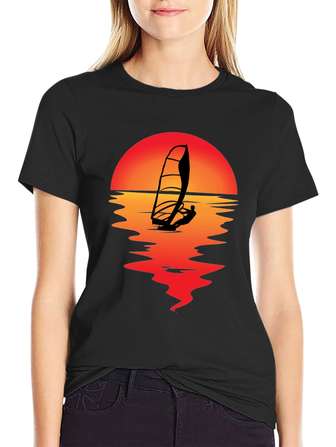 Sunset Windsurfer T-Shirt - Black