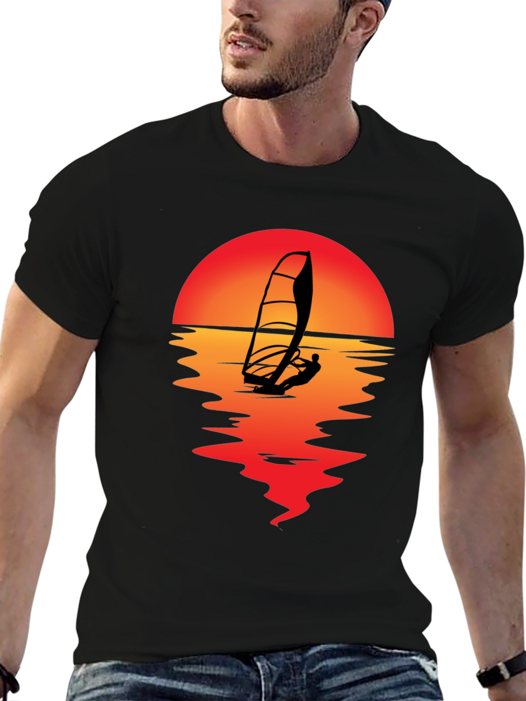 Sunset Windsurfer T-Shirt - Black