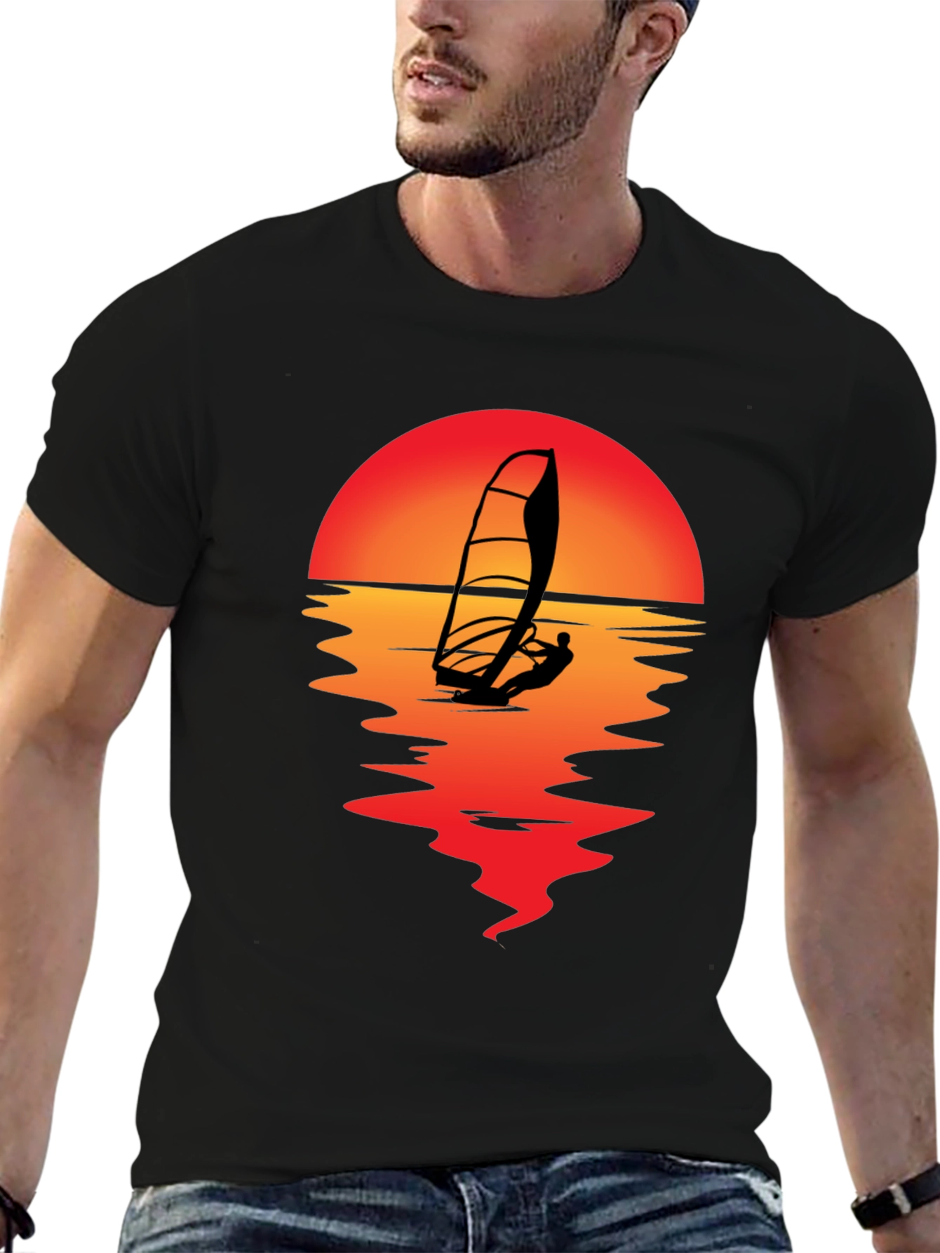 Sunset Windsurfer T-Shirt - Black