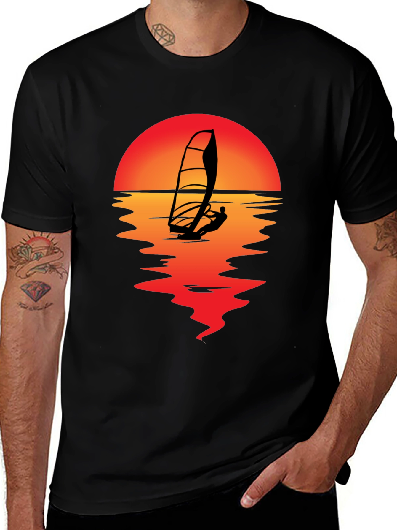 Sunset Windsurfer T-Shirt - Black