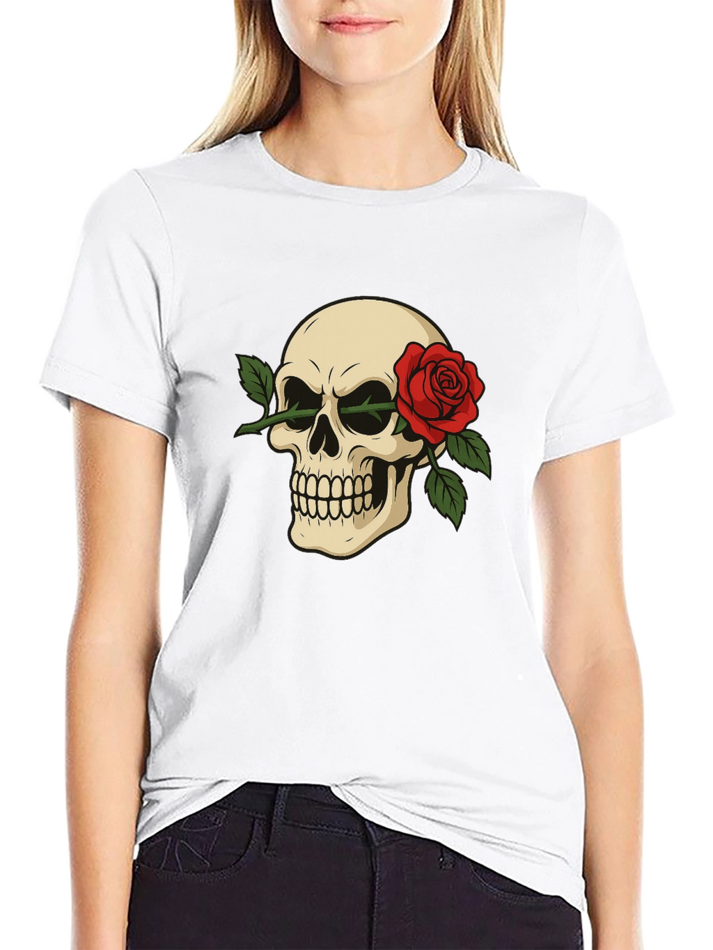 Skull & Rose Graphic Tee - Edgy Style