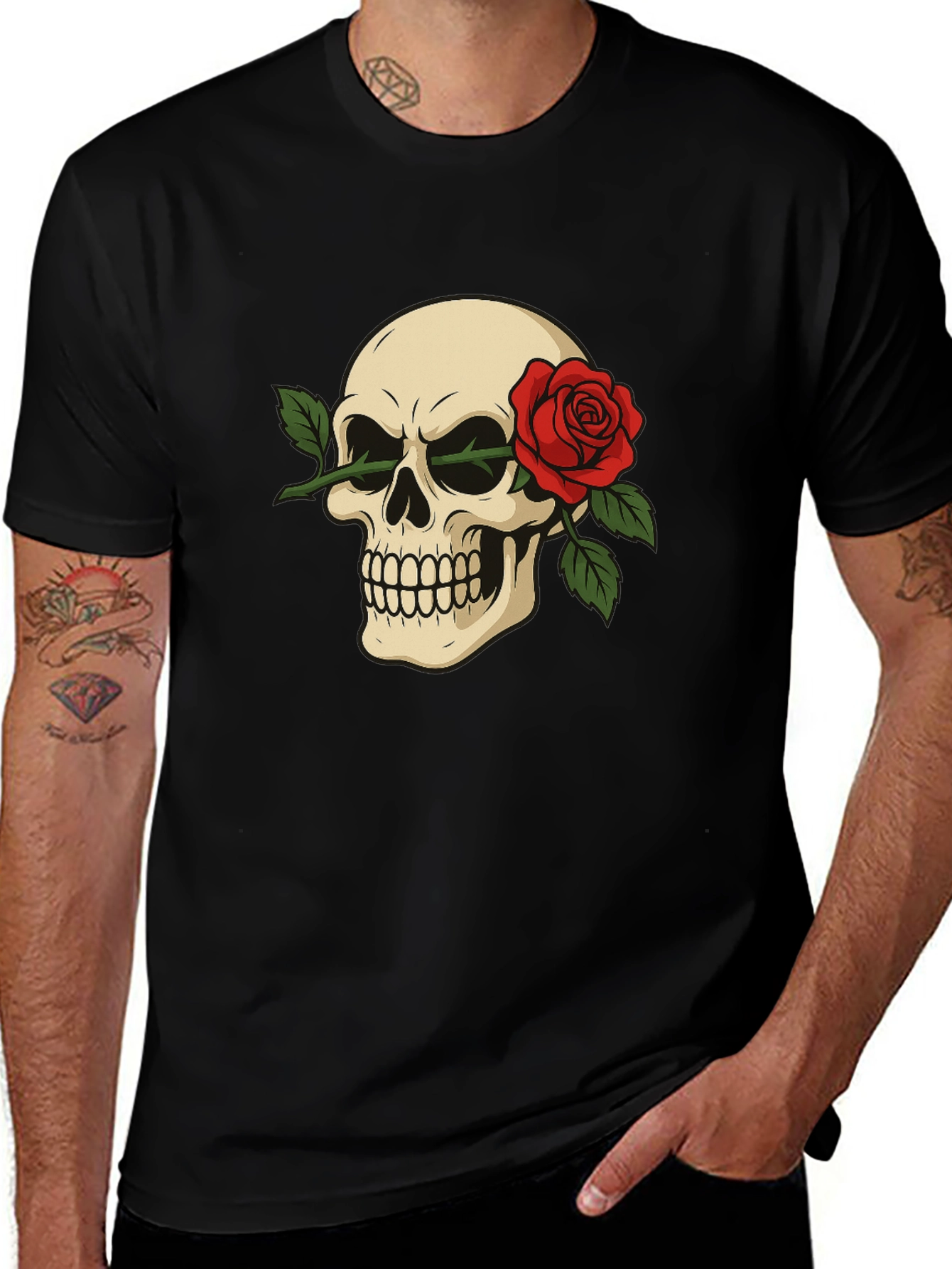 Skull & Rose Graphic Tee - Edgy Style