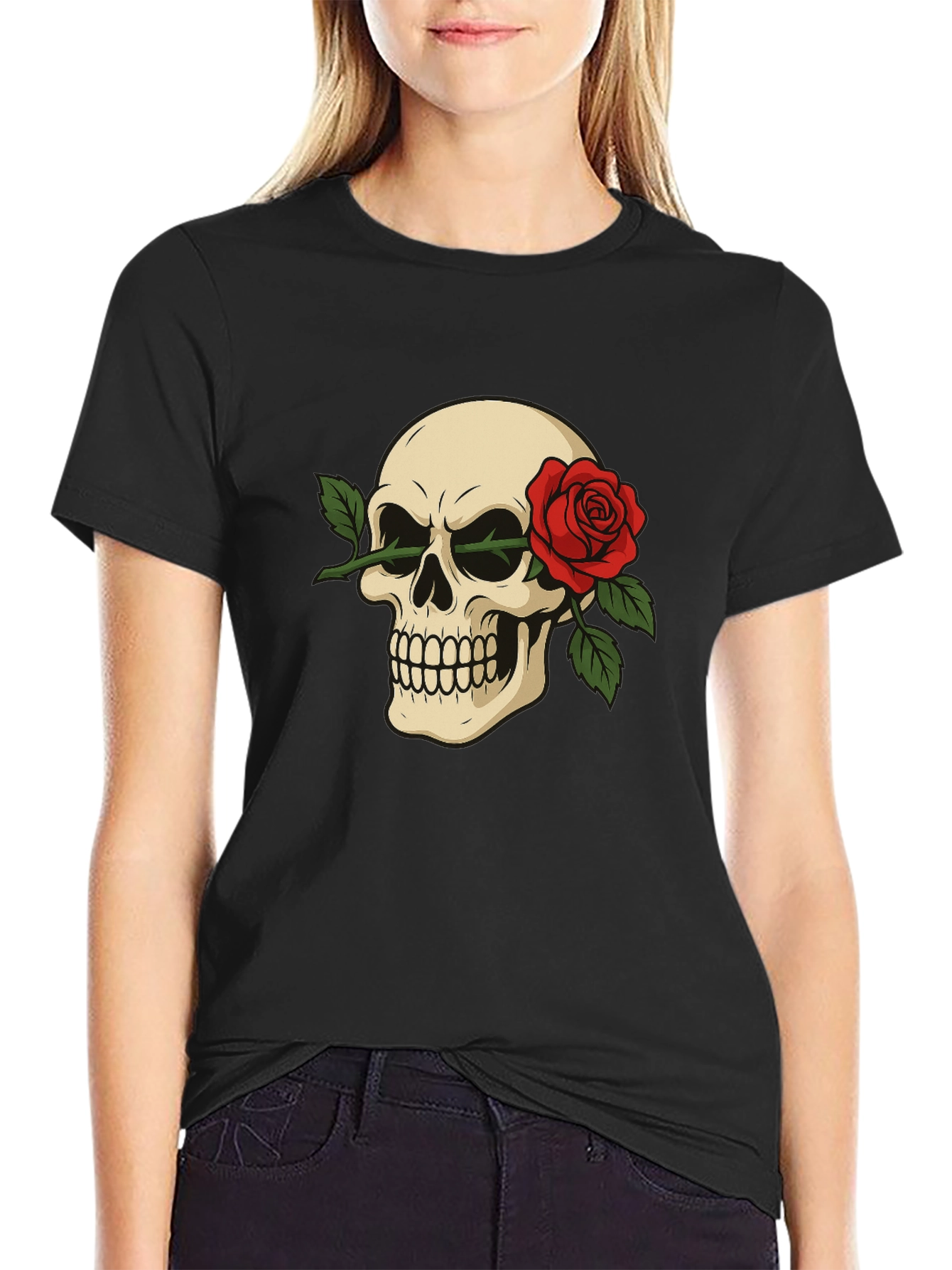 Skull & Rose Graphic Tee - Edgy Style