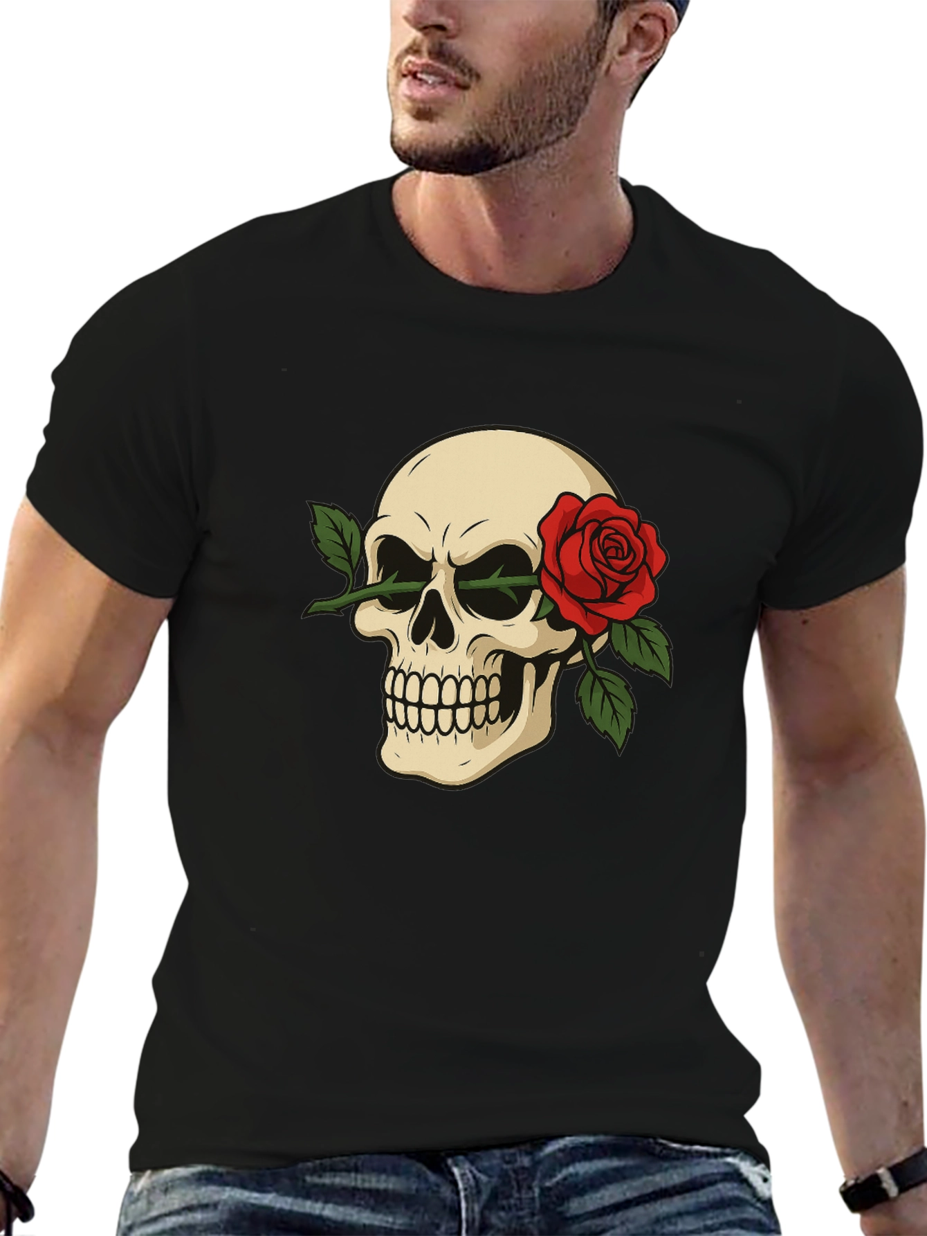 Skull & Rose Graphic Tee - Edgy Style