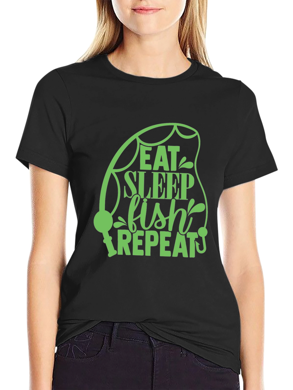 Eat Sleep Fish Repeat Black T-Shirt