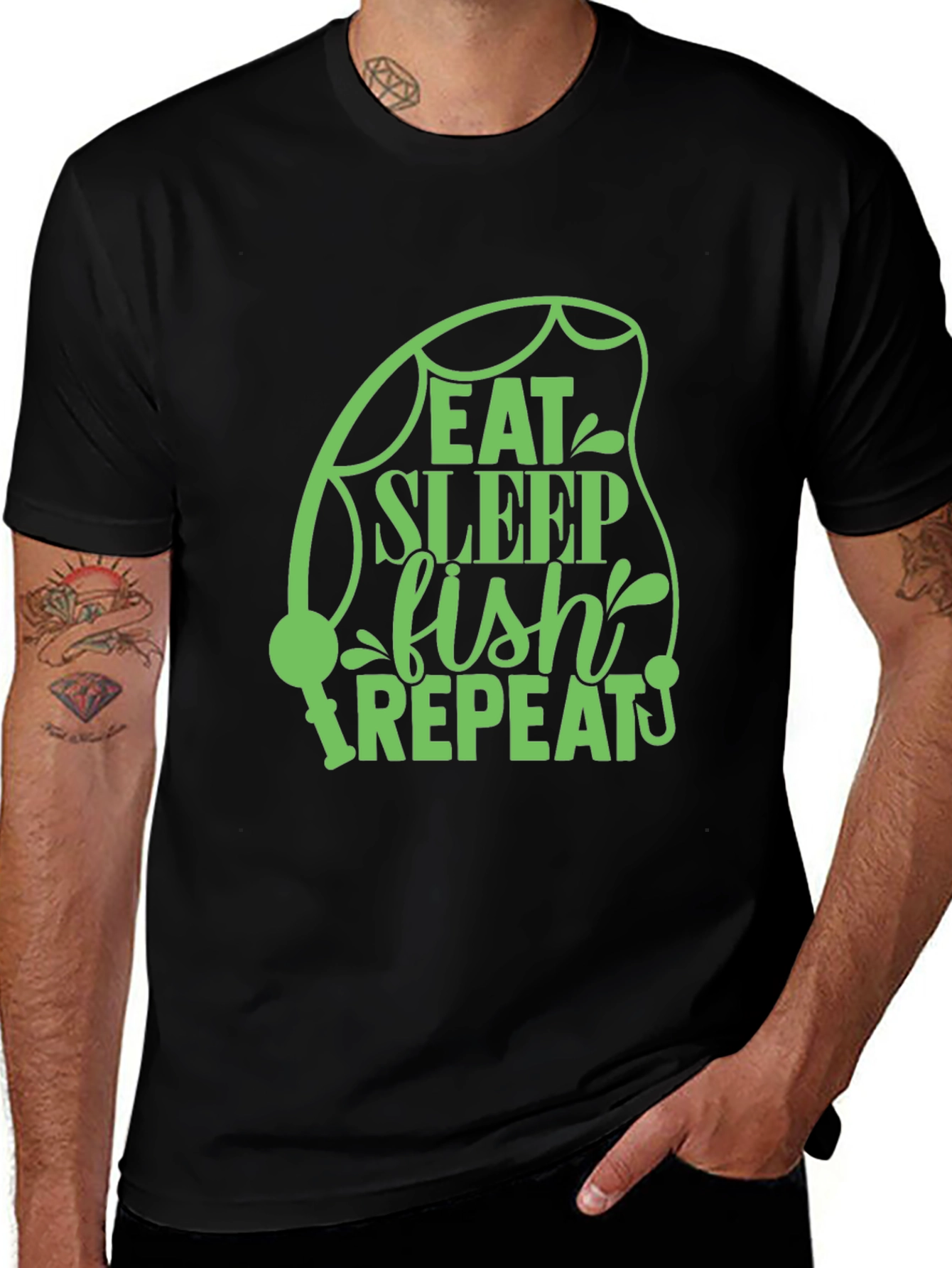 Eat Sleep Fish Repeat Black T-Shirt