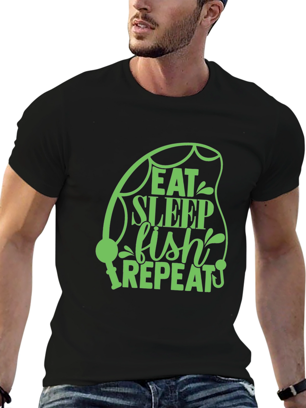 Eat Sleep Fish Repeat Black T-Shirt