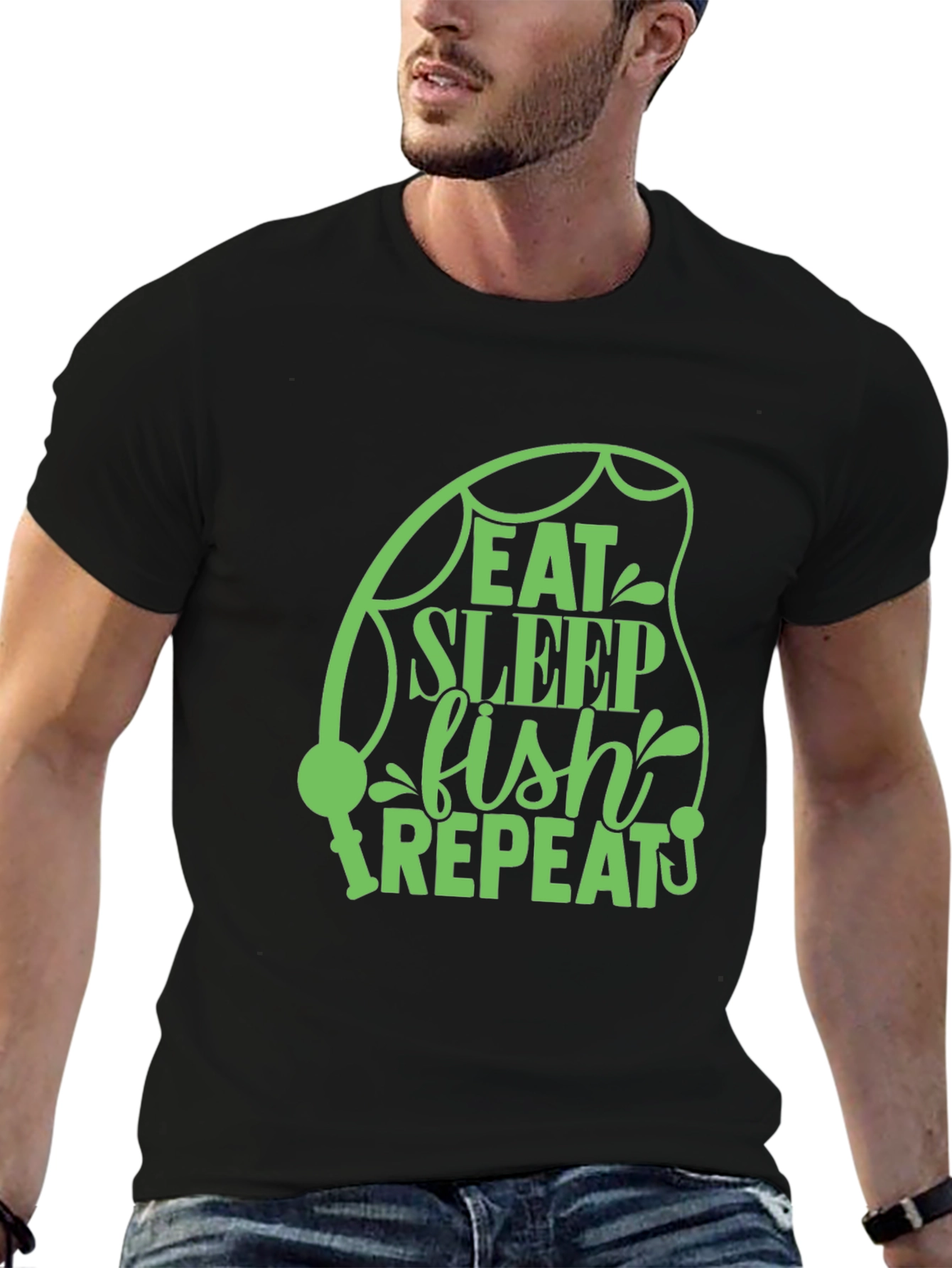 Eat Sleep Fish Repeat Black T-Shirt