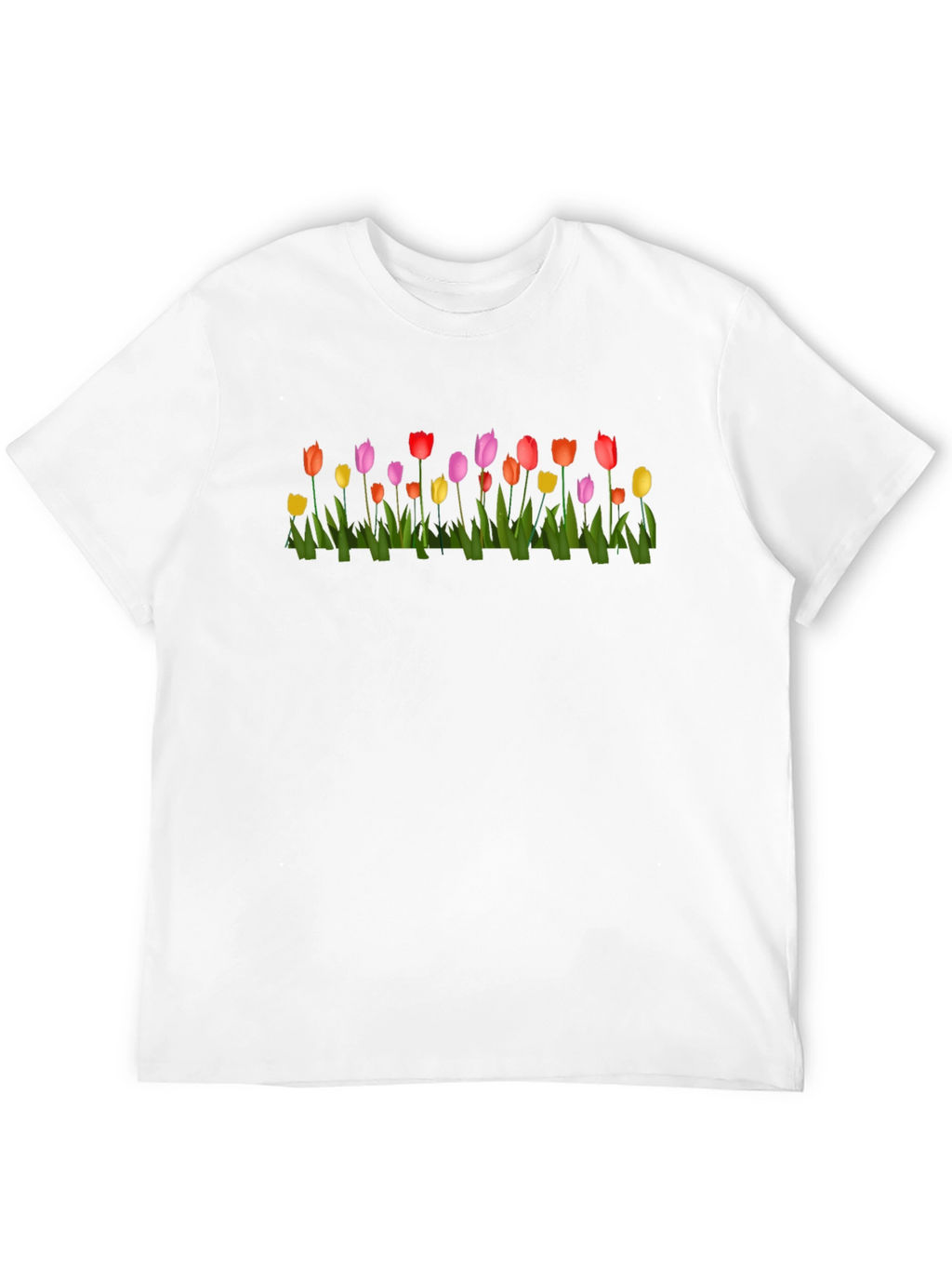 Tulip Garden Print Black Crew Neck T-Shirt