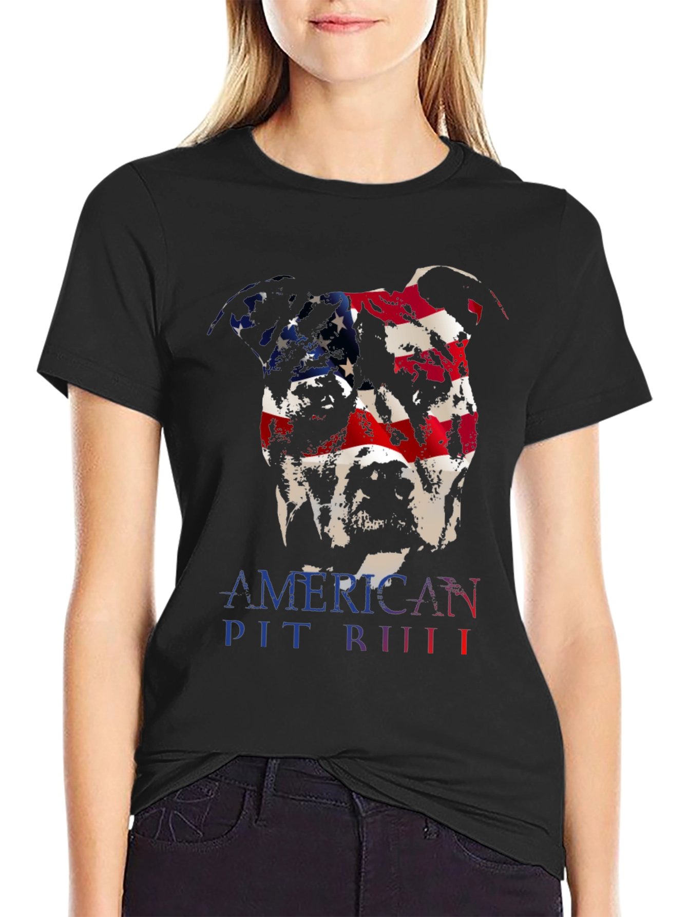American Pit Bull Dog T-Shirt - USA Flag Design