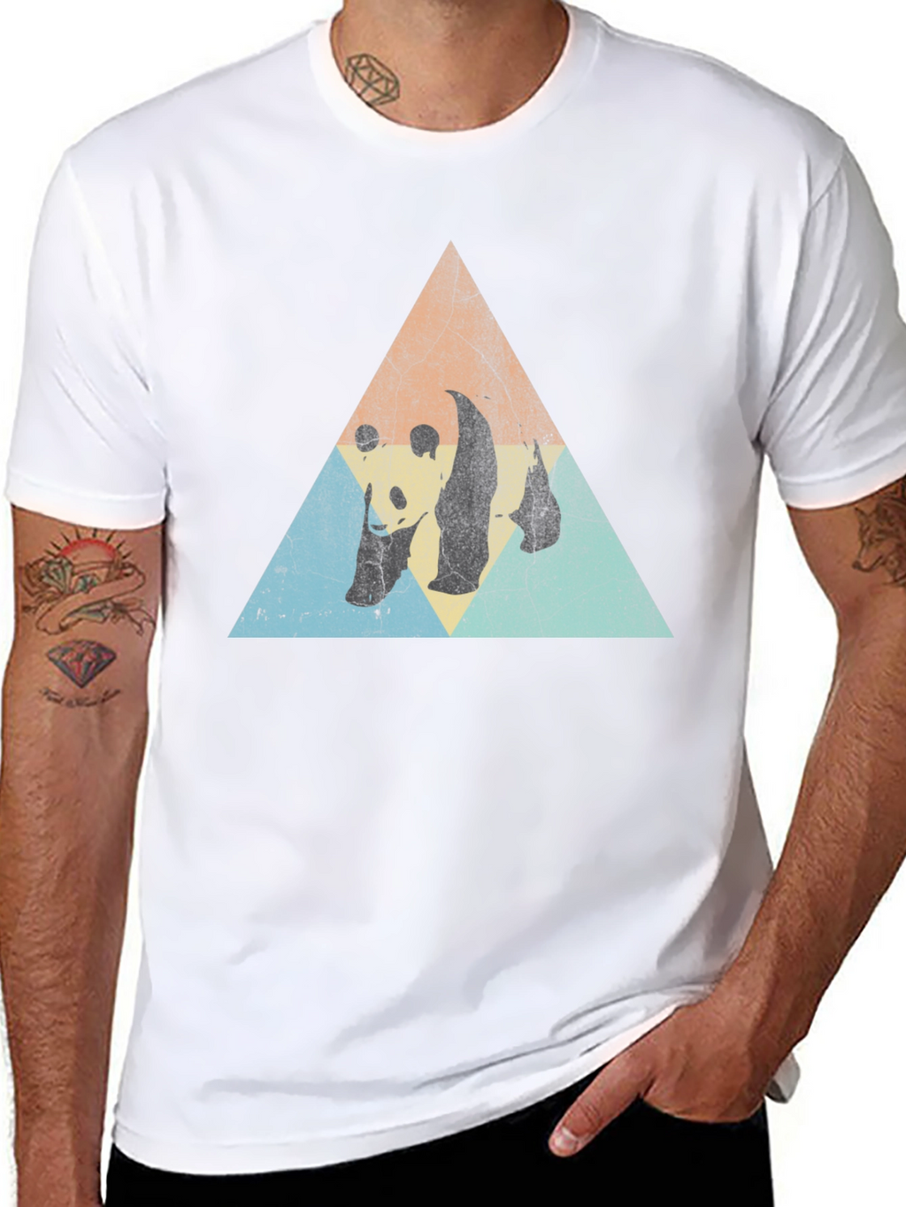 Retro Panda Triangle Graphic T-Shirt