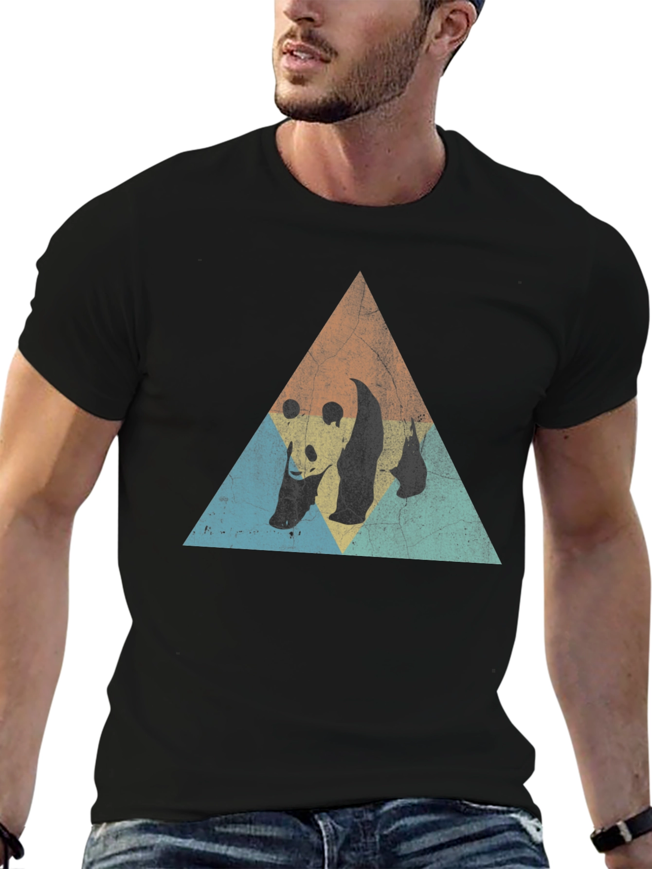 Retro Panda Triangle Graphic T-Shirt