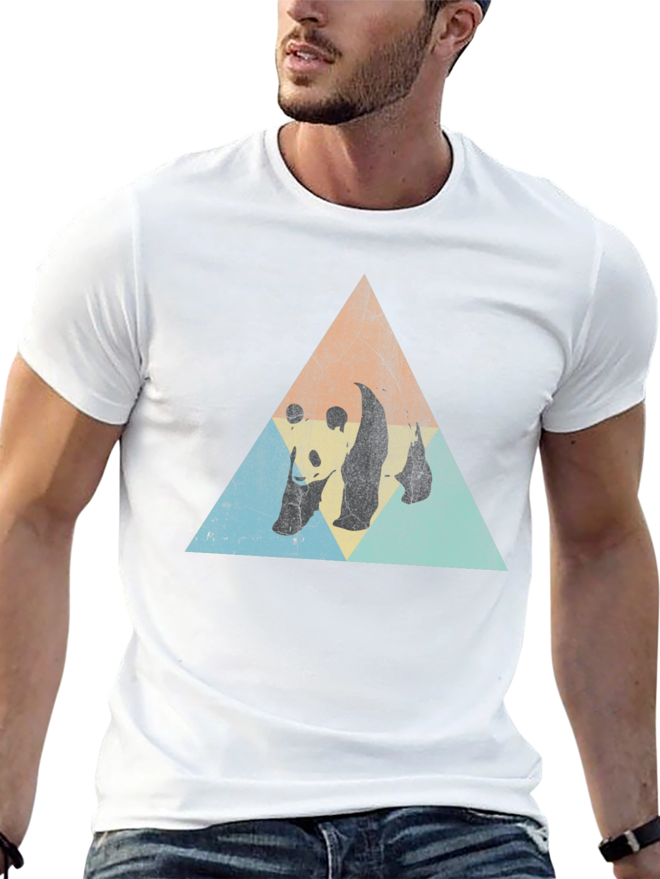 Retro Panda Triangle Graphic T-Shirt