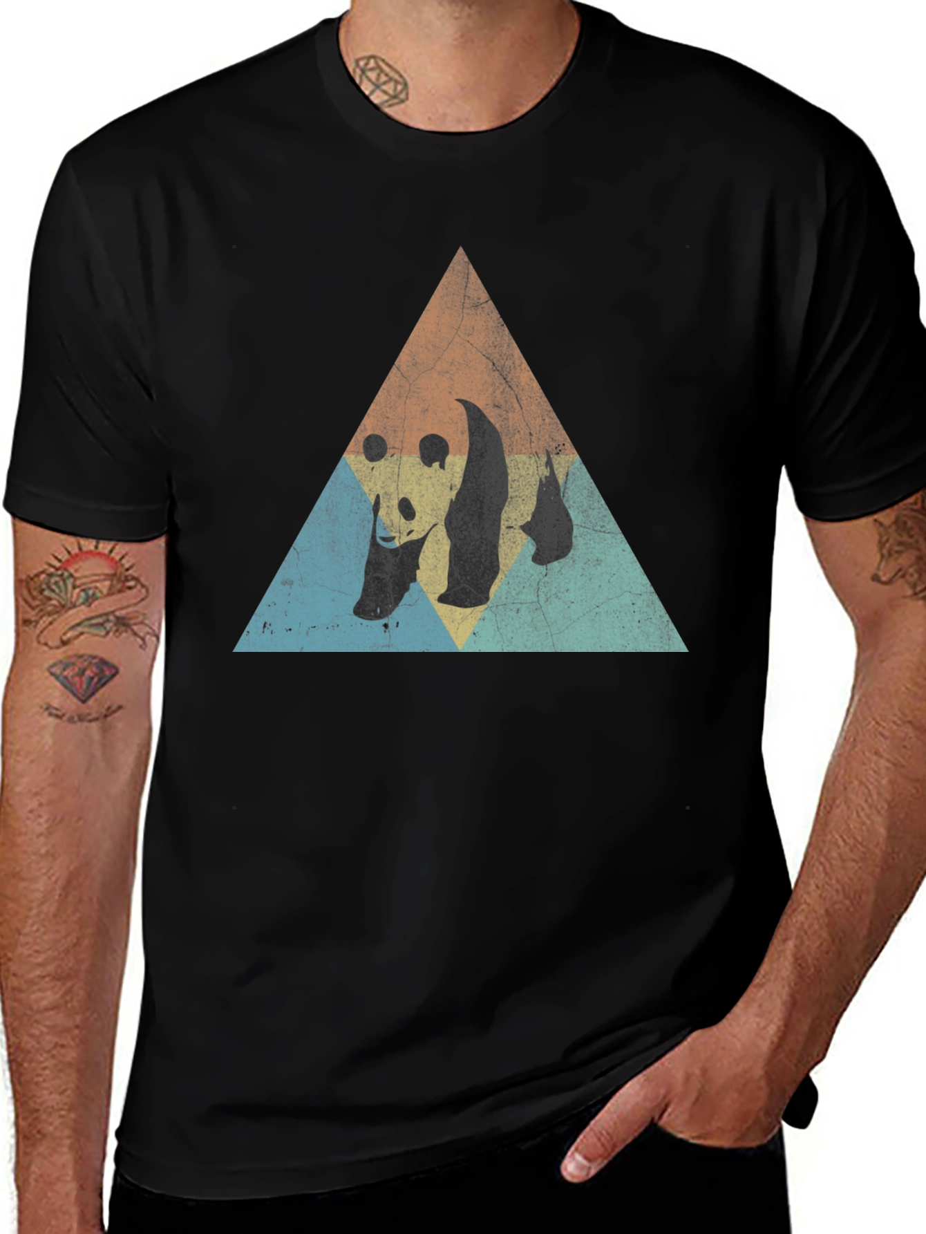 Retro Panda Triangle Graphic T-Shirt