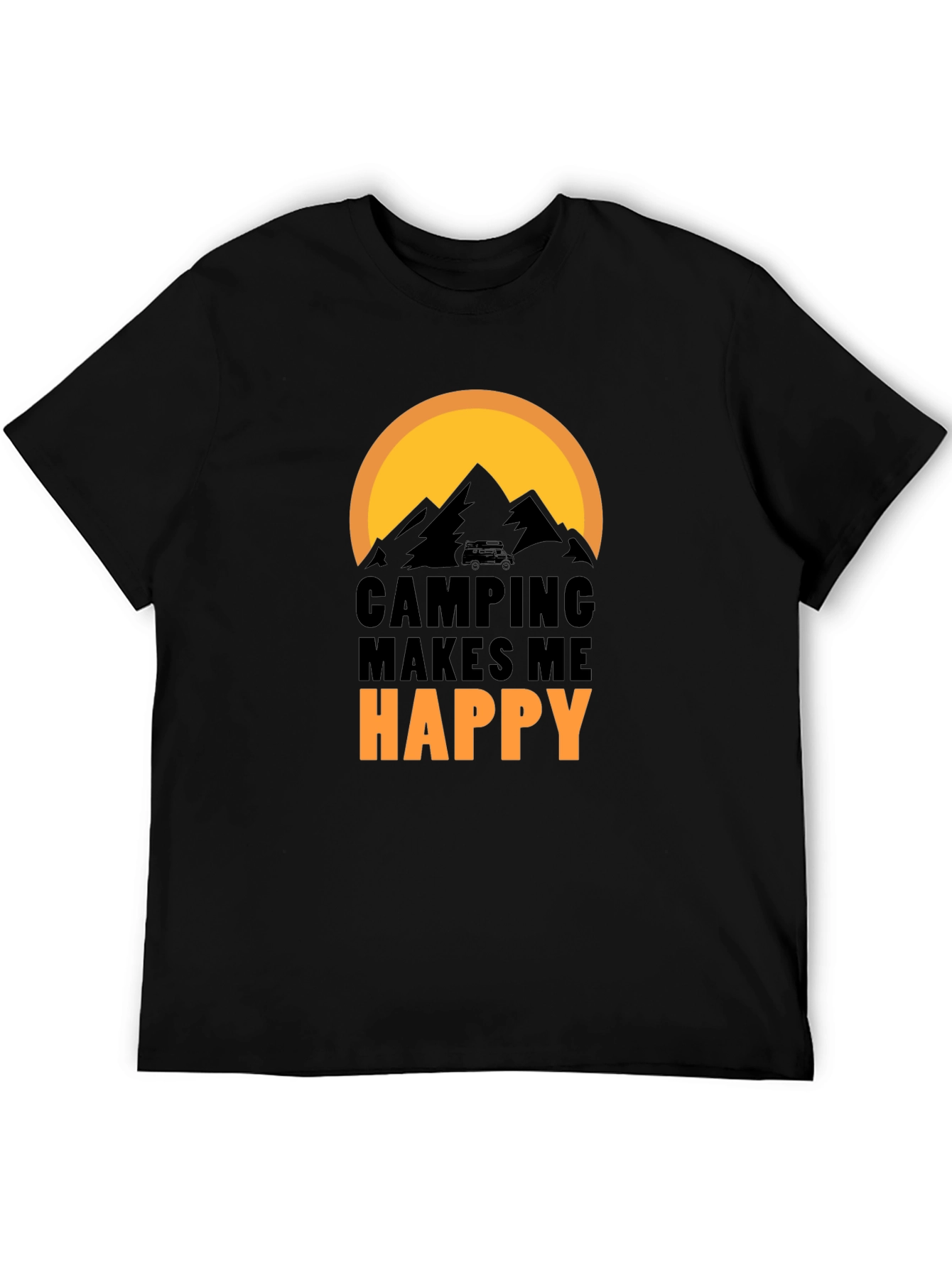 Camping Makes Me Happy Graphic Tee - Black Cotton T-Shirt