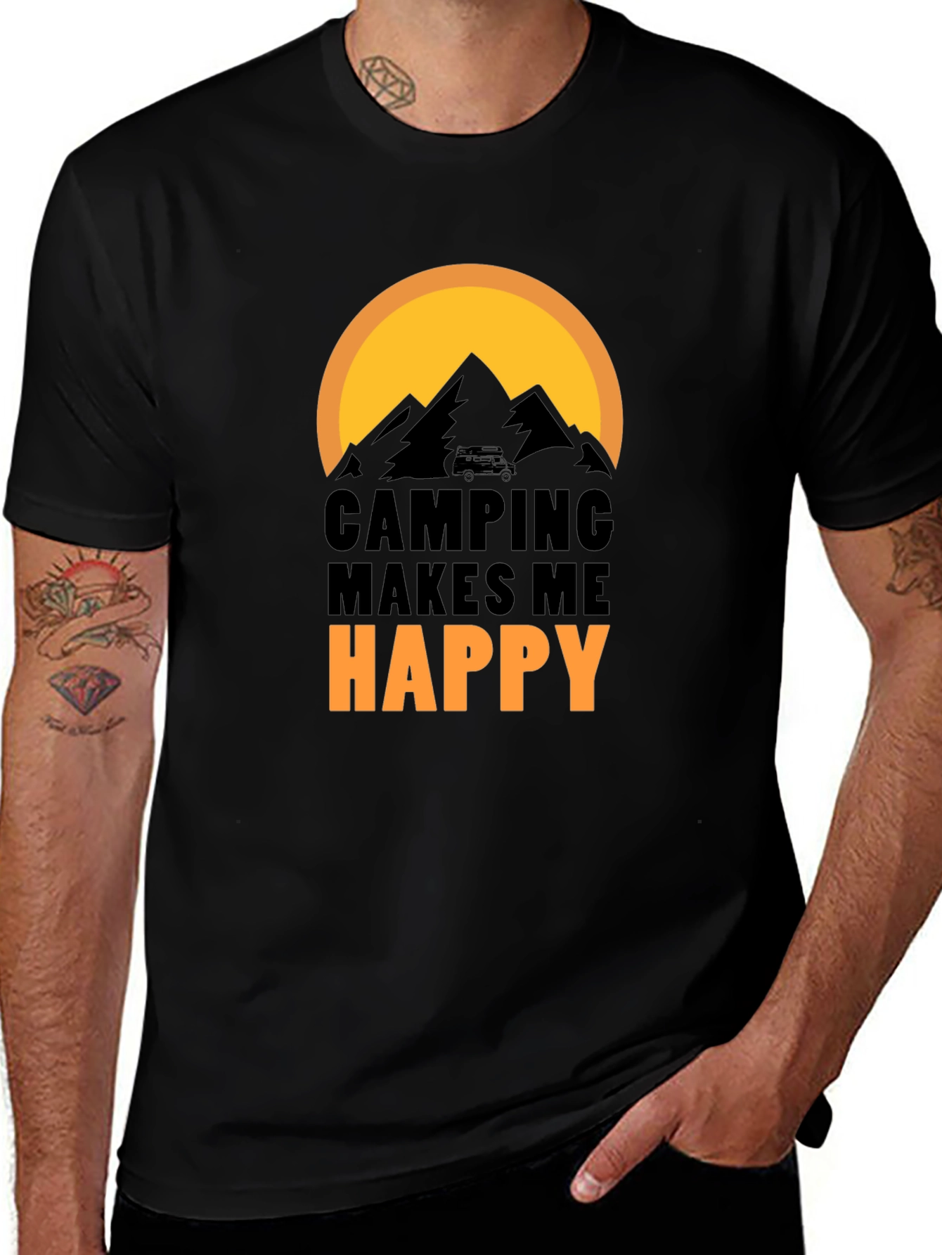 Camping Makes Me Happy Graphic Tee - Black Cotton T-Shirt