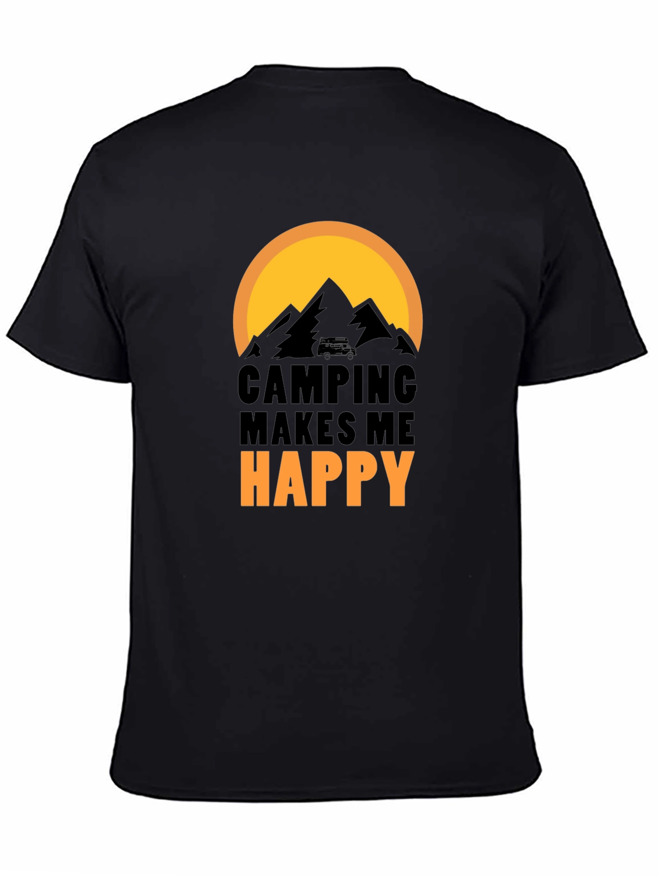 Camping Makes Me Happy Graphic Tee - Black Cotton T-Shirt