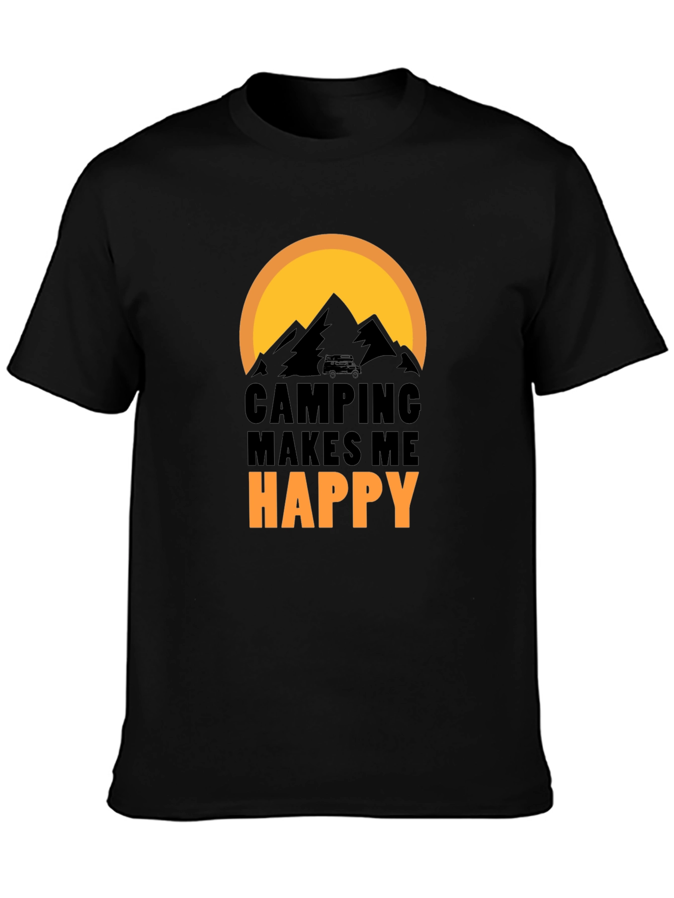Camping Makes Me Happy Graphic Tee - Black Cotton T-Shirt