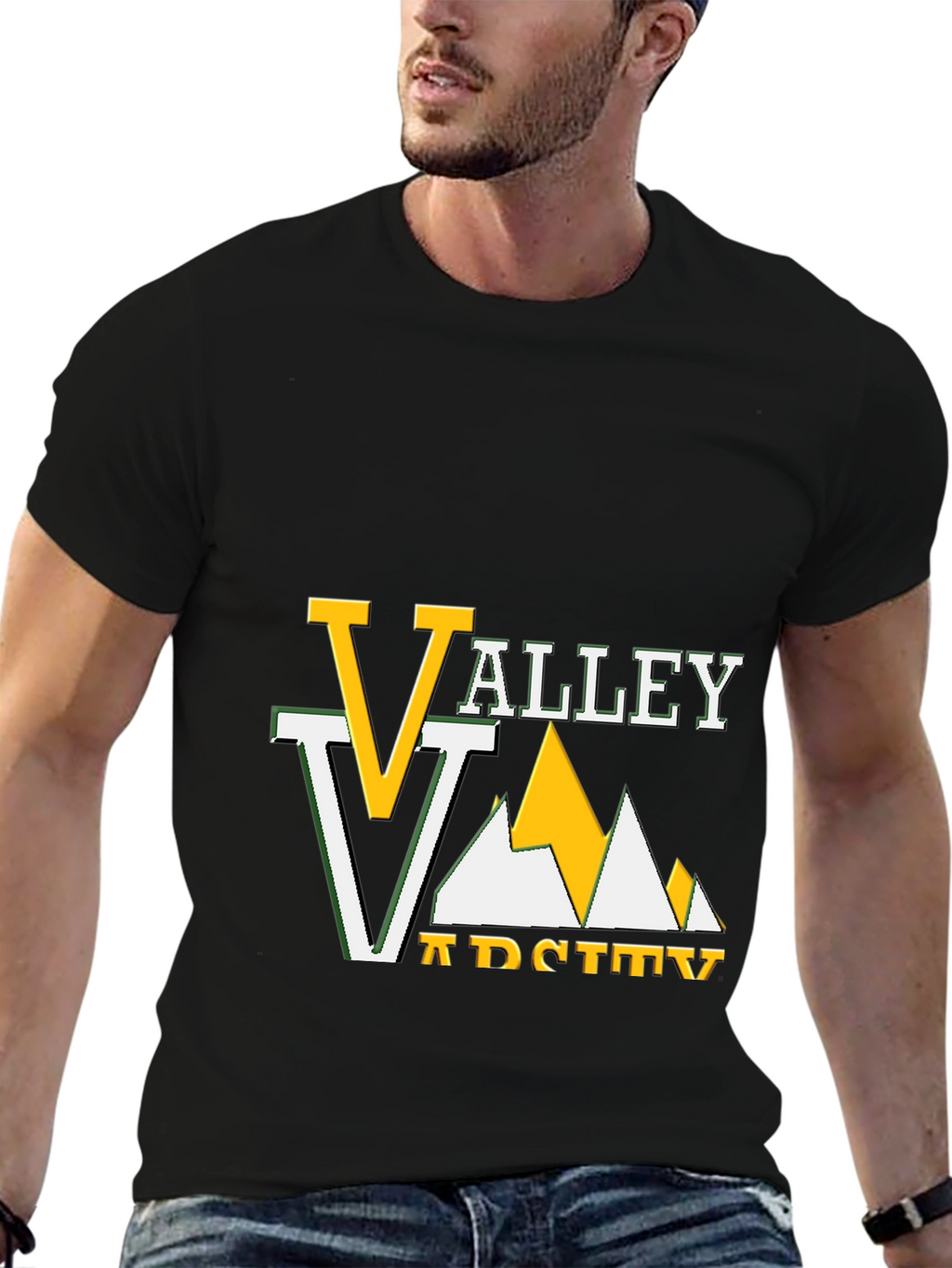 Valley Varsity Graphic Tee - Black Cotton T-Shirt